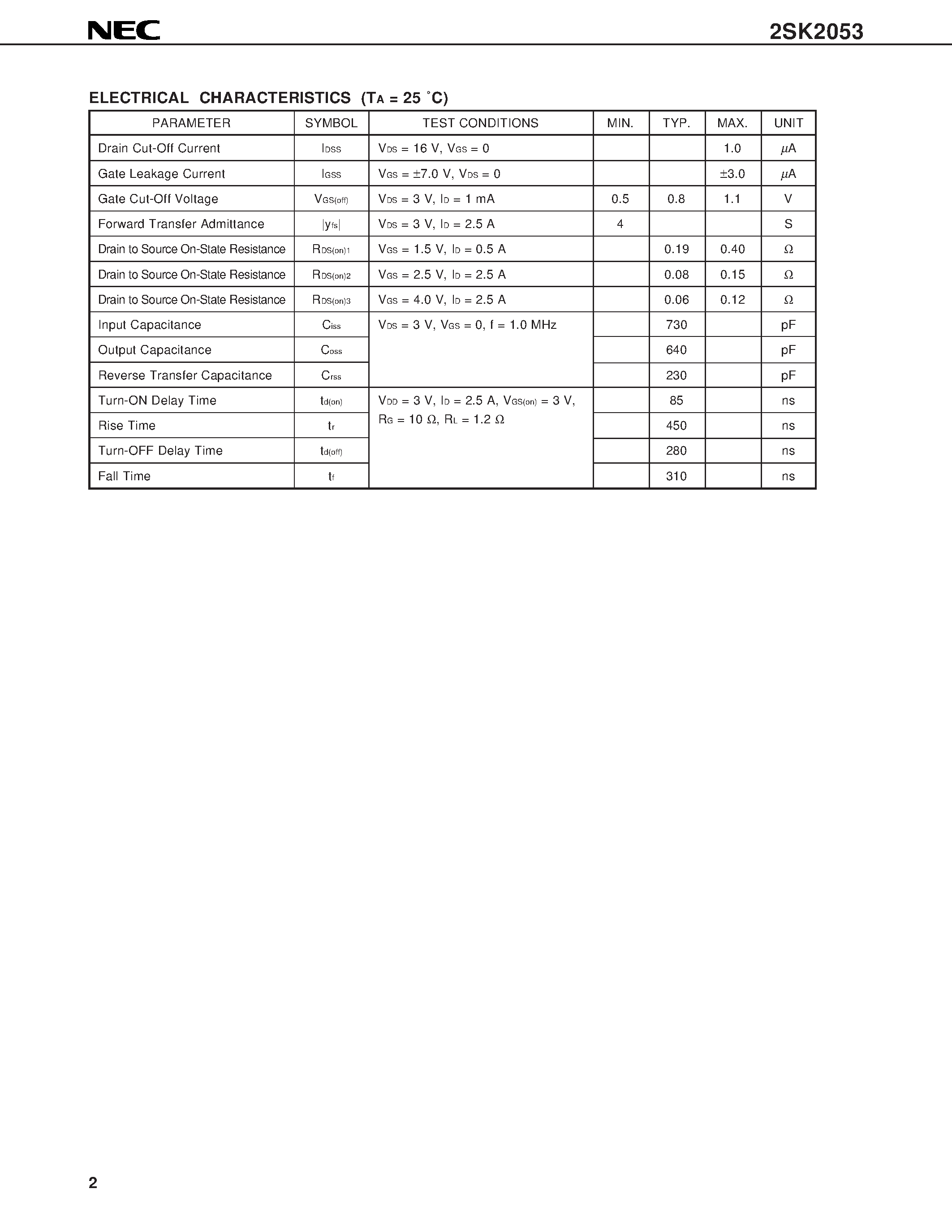 Datasheet 2SK2053 - N-CHANNEL MOS FET FOR HIGH-SPEED SWITCHING page 2