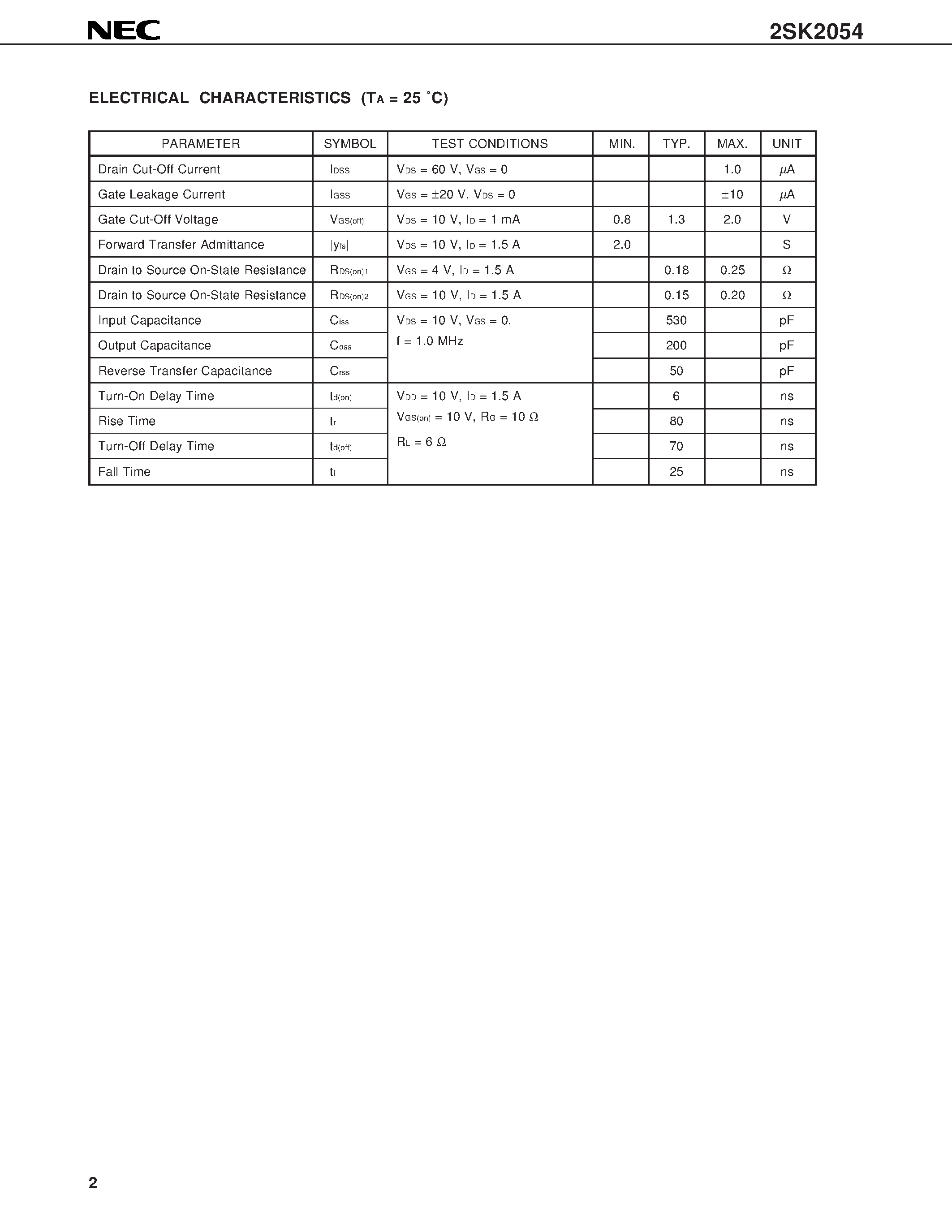 Datasheet 2SK2054 - N-CHANNEL MOS FET FOR HIGH-SPEED SWITCHING page 2