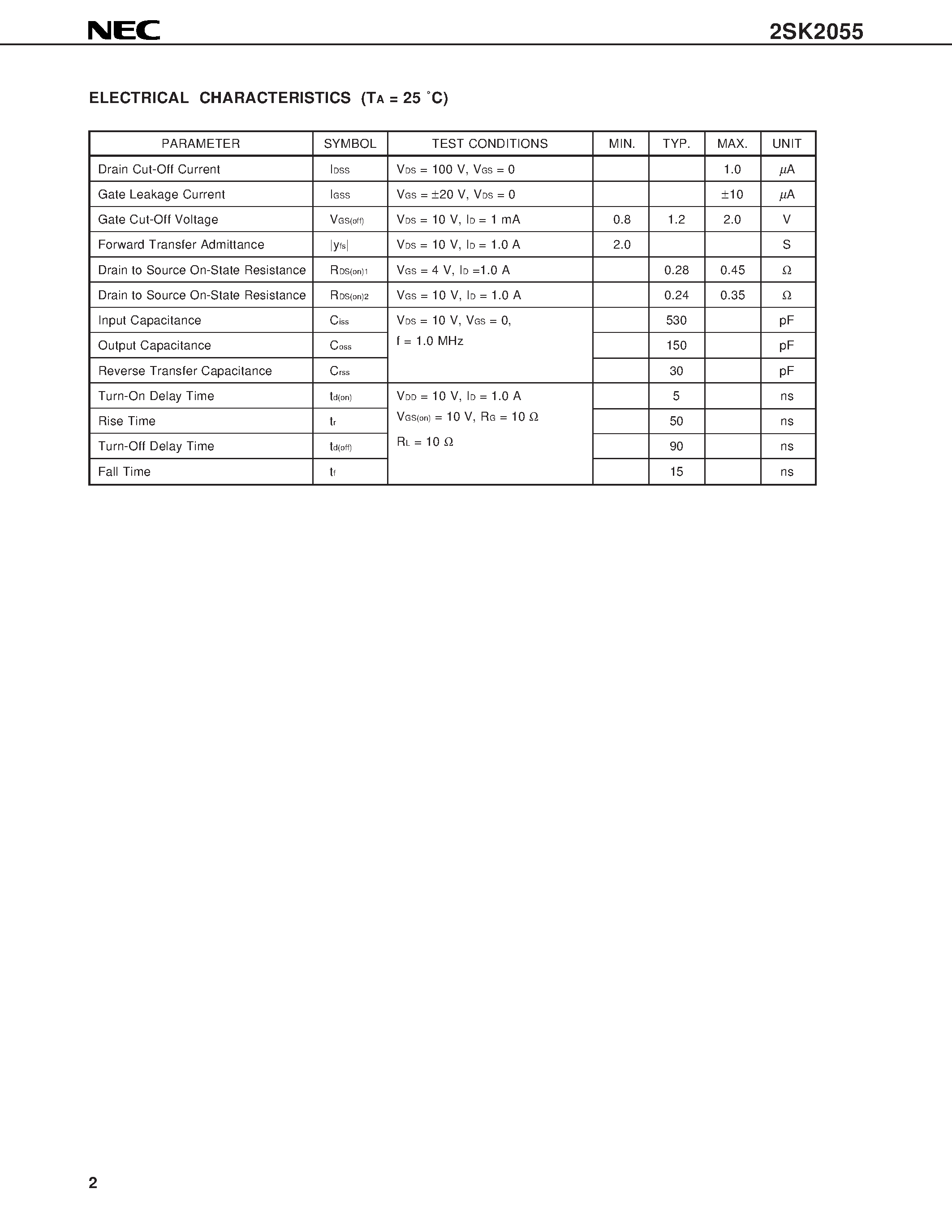 Datasheet 2SK2055 - N-CHANNEL MOS FET FOR HIGH-SPEED SWITCHING page 2