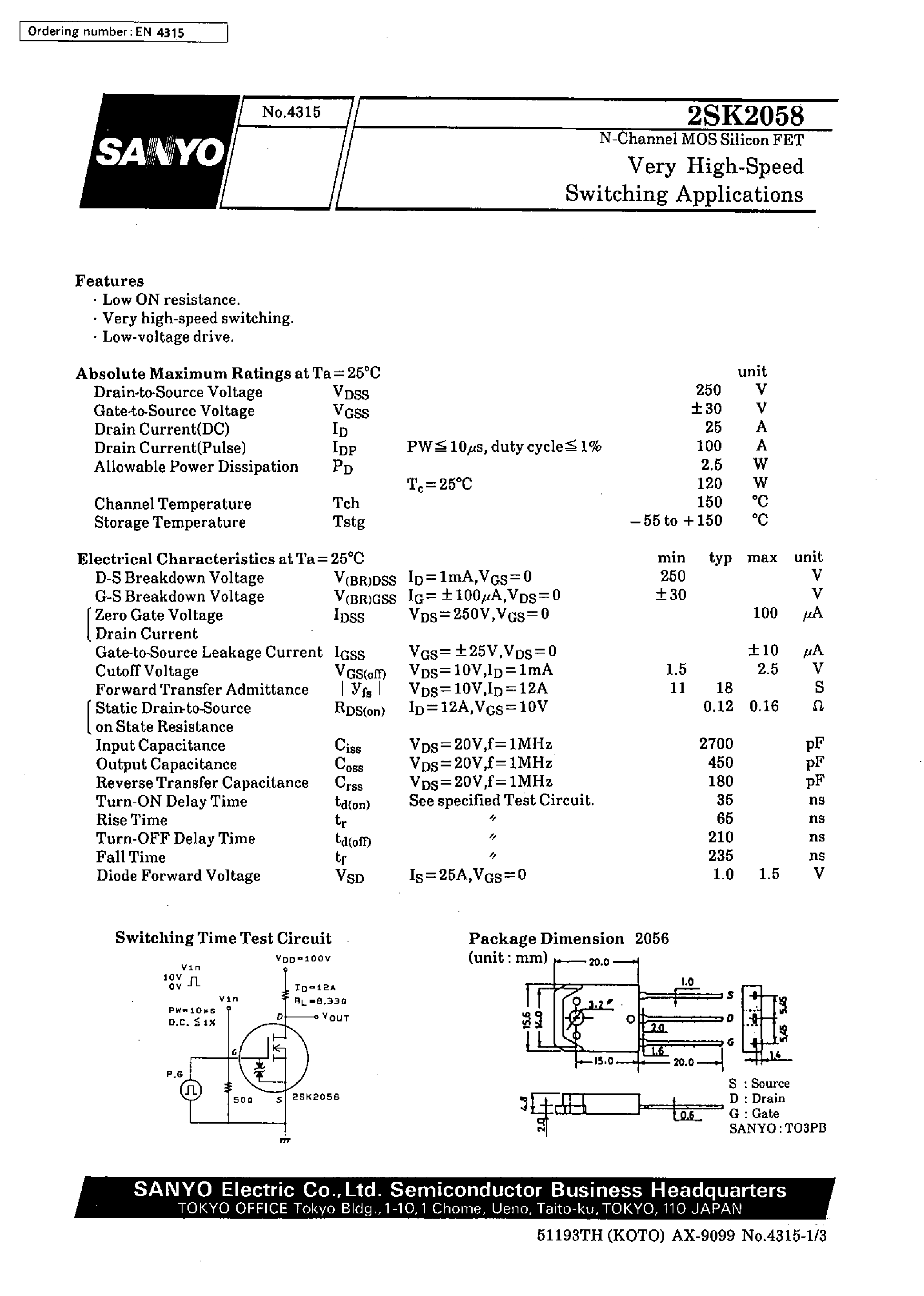 Datasheet 2SK2058 - Very High-Speed Switching Applications page 1