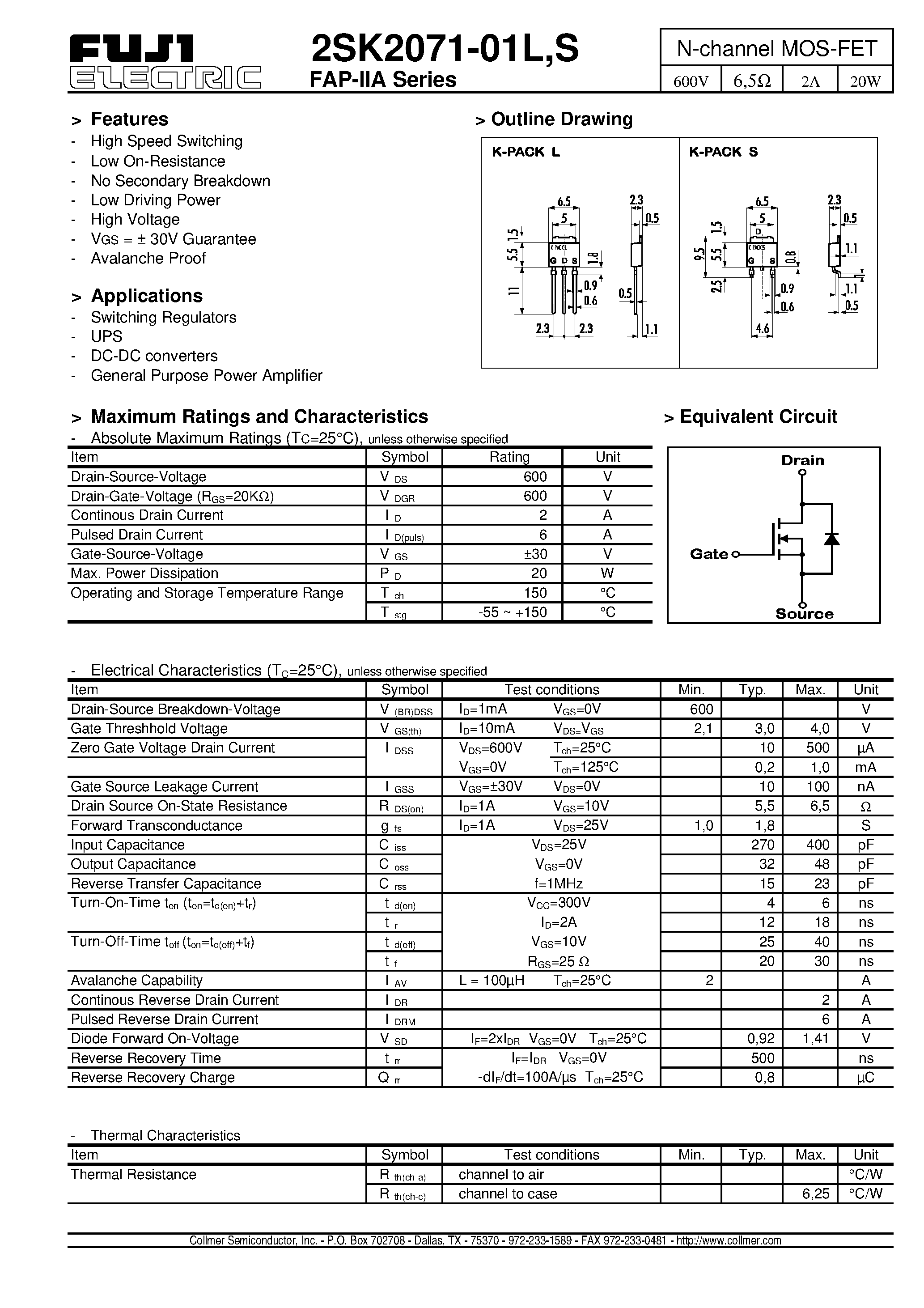 Даташит 2SK2071-01L - N-channel MOS-FET страница 1