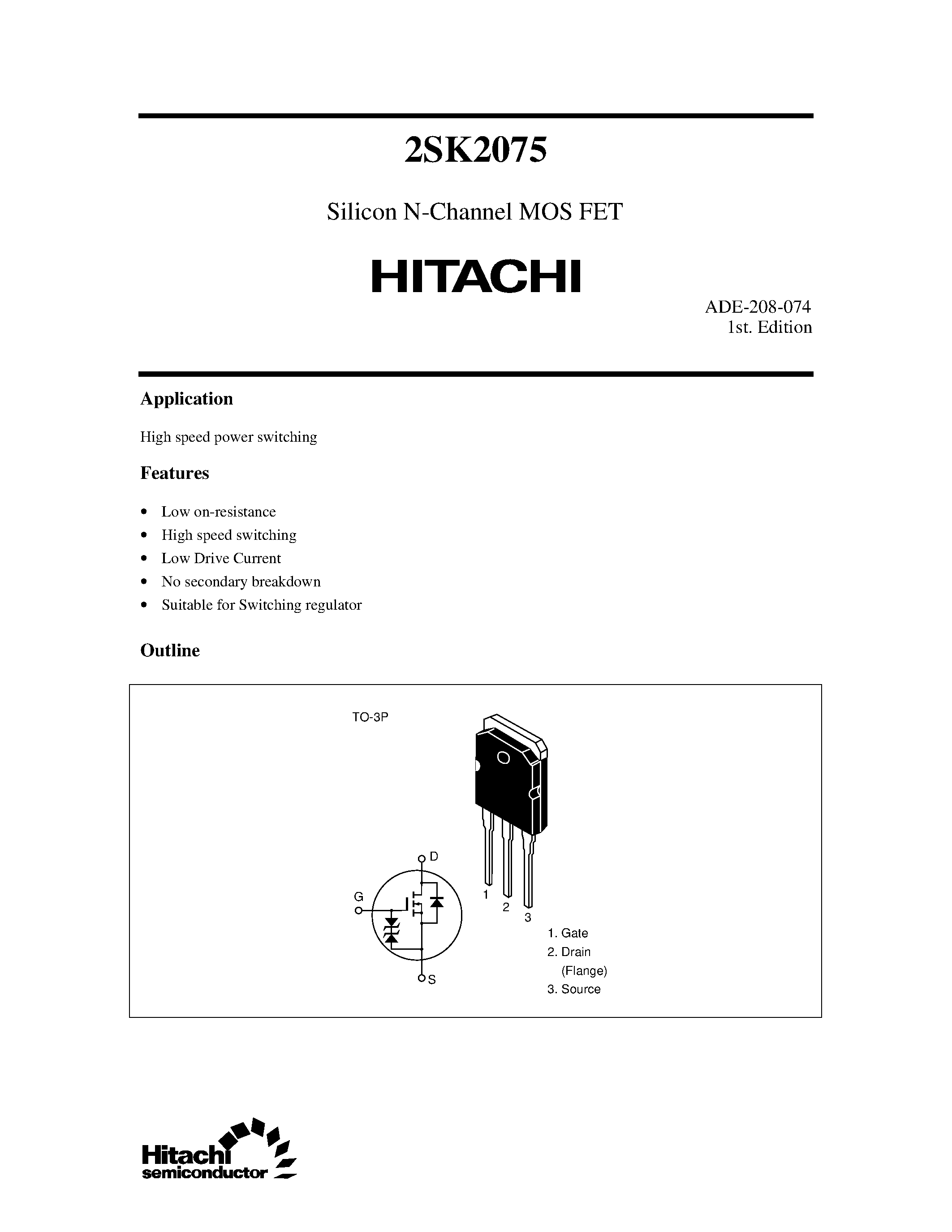 Даташит 2SK2075 - Silicon N-Channel MOS FET страница 1