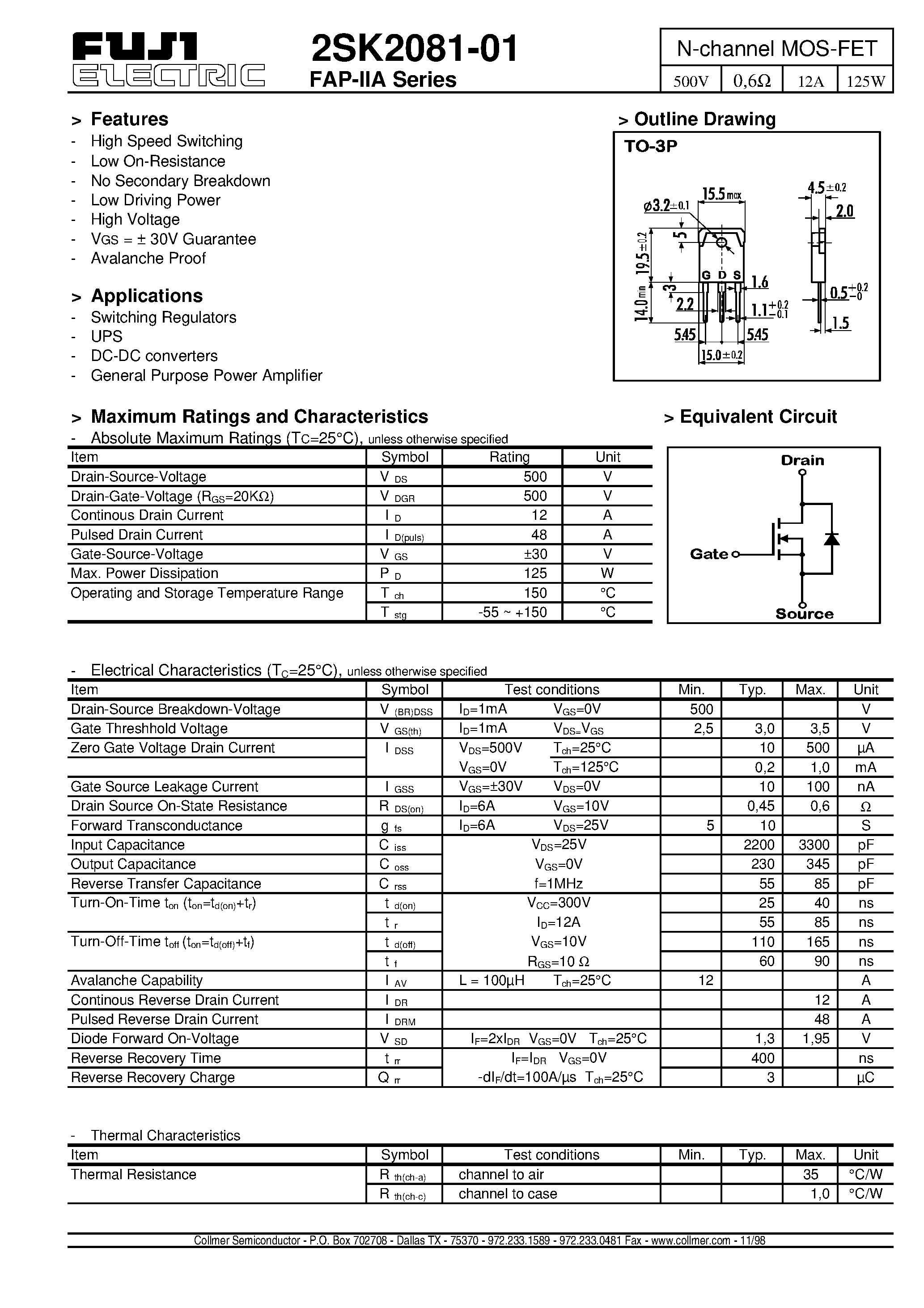 Datasheet 2SK2081-01 - N-channel MOS-FET page 1