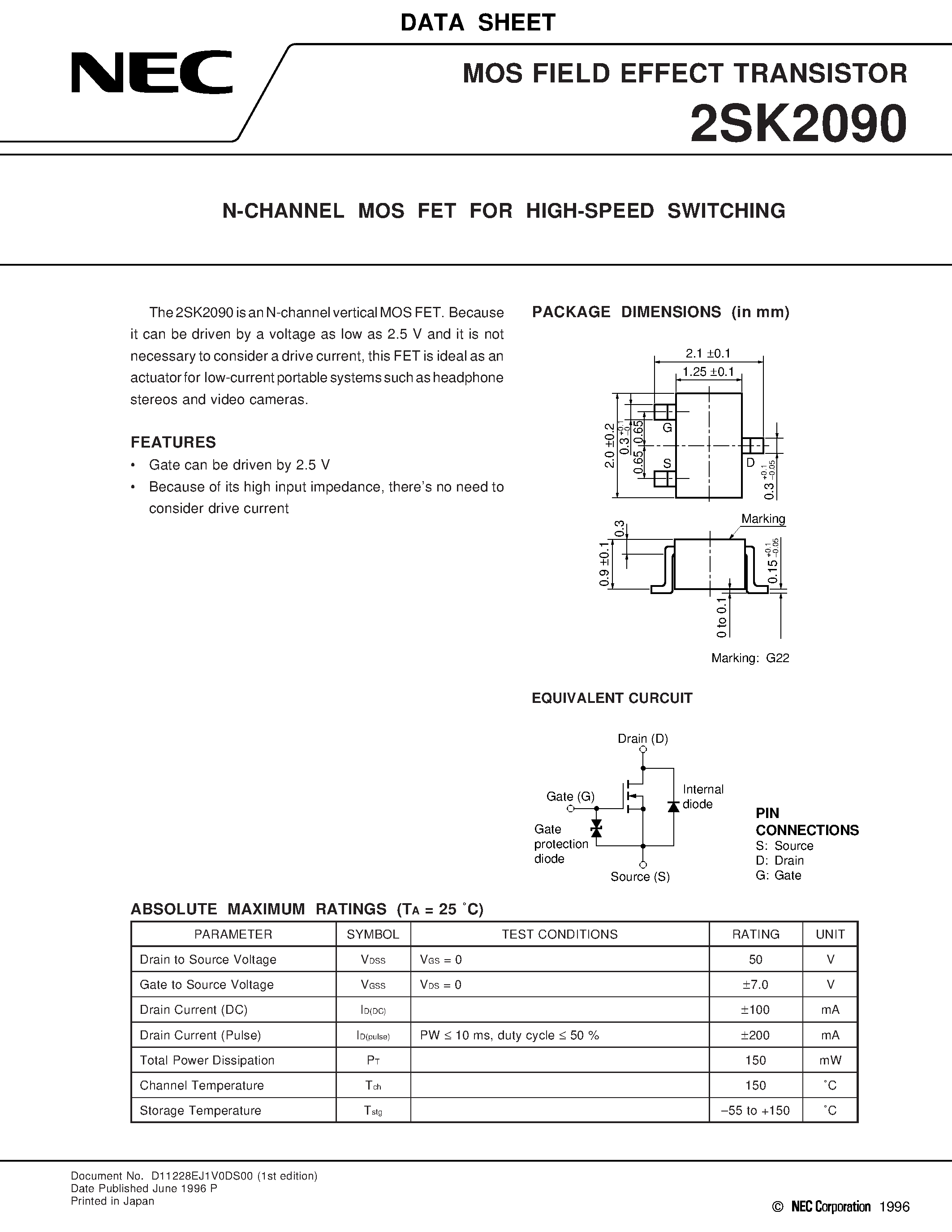 Даташит 2SK2090 - N-Channel MOS FET FOR HIGH-SPEED SWITCHING страница 1