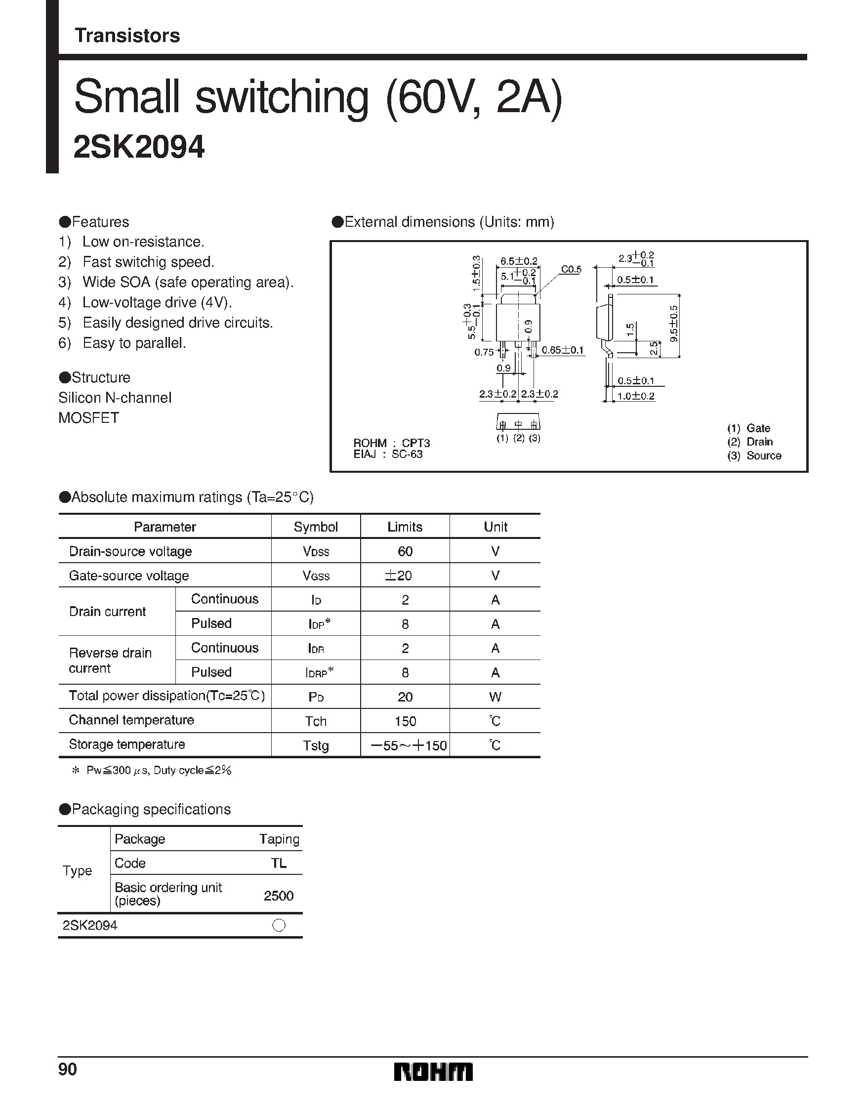 Даташит 2SK2094 - Small switching (60V/ 2A) страница 1