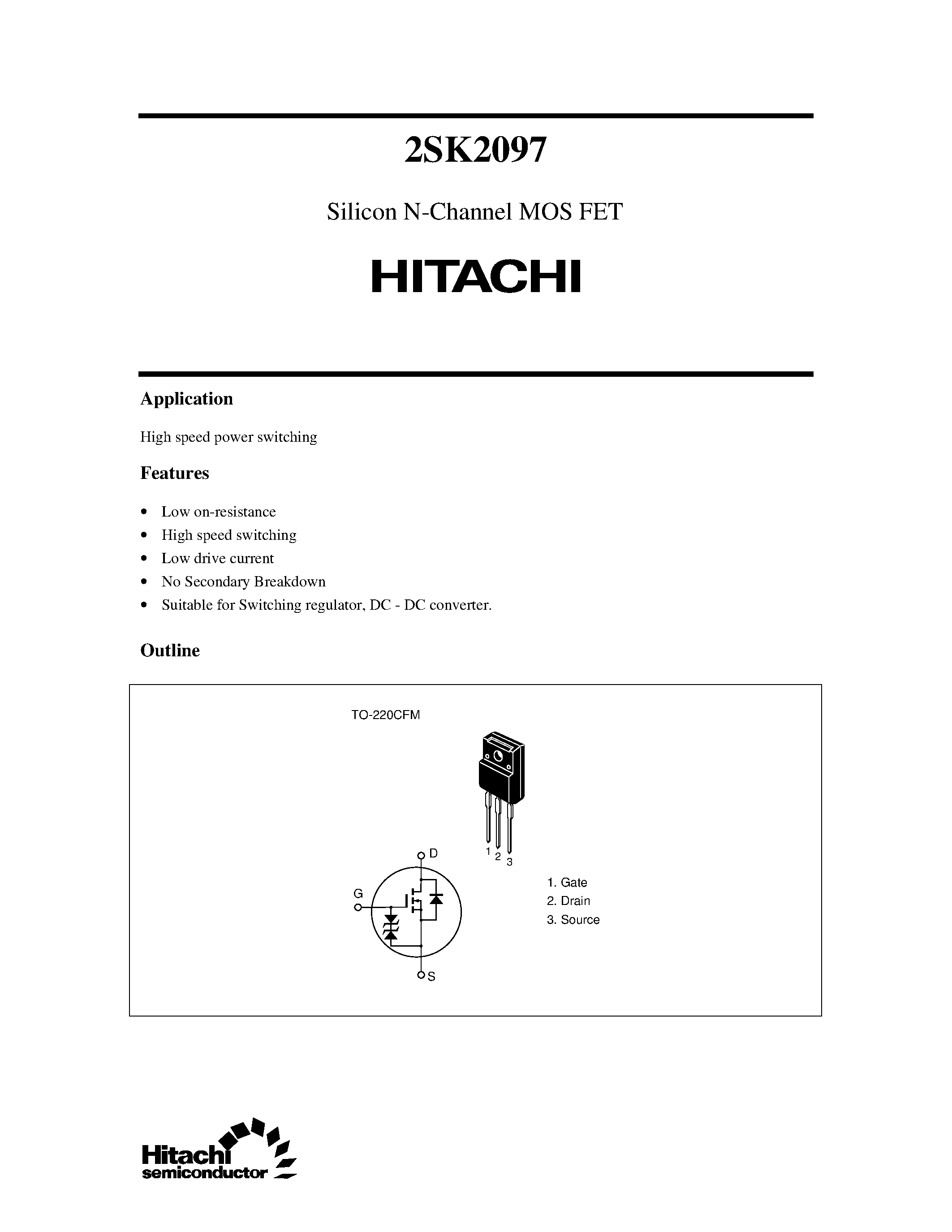 Даташит 2SK2097 - Silicon N-Channel MOS FET страница 1