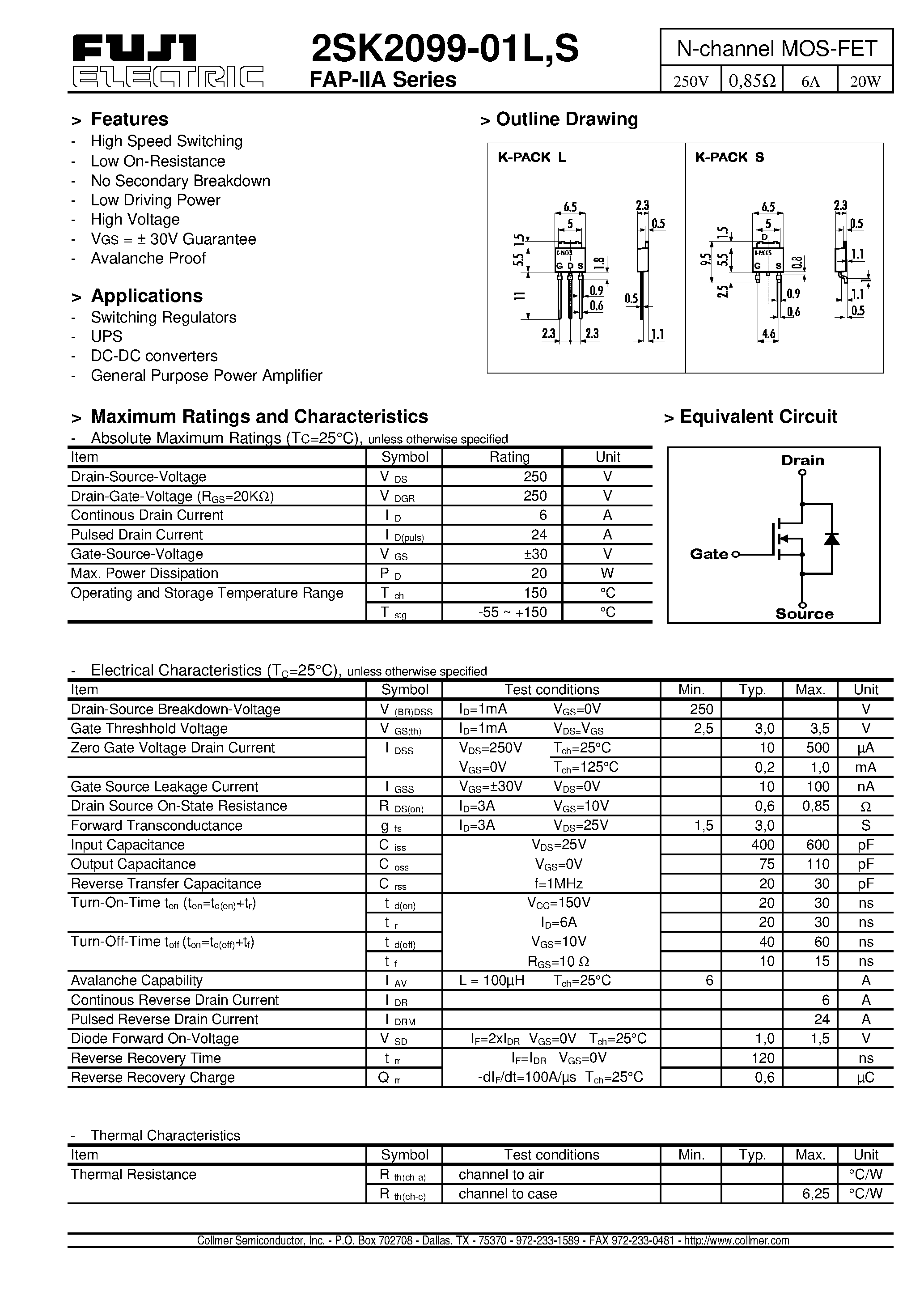 Даташит 2SK2099-01L - N-channel MOS-FET страница 1