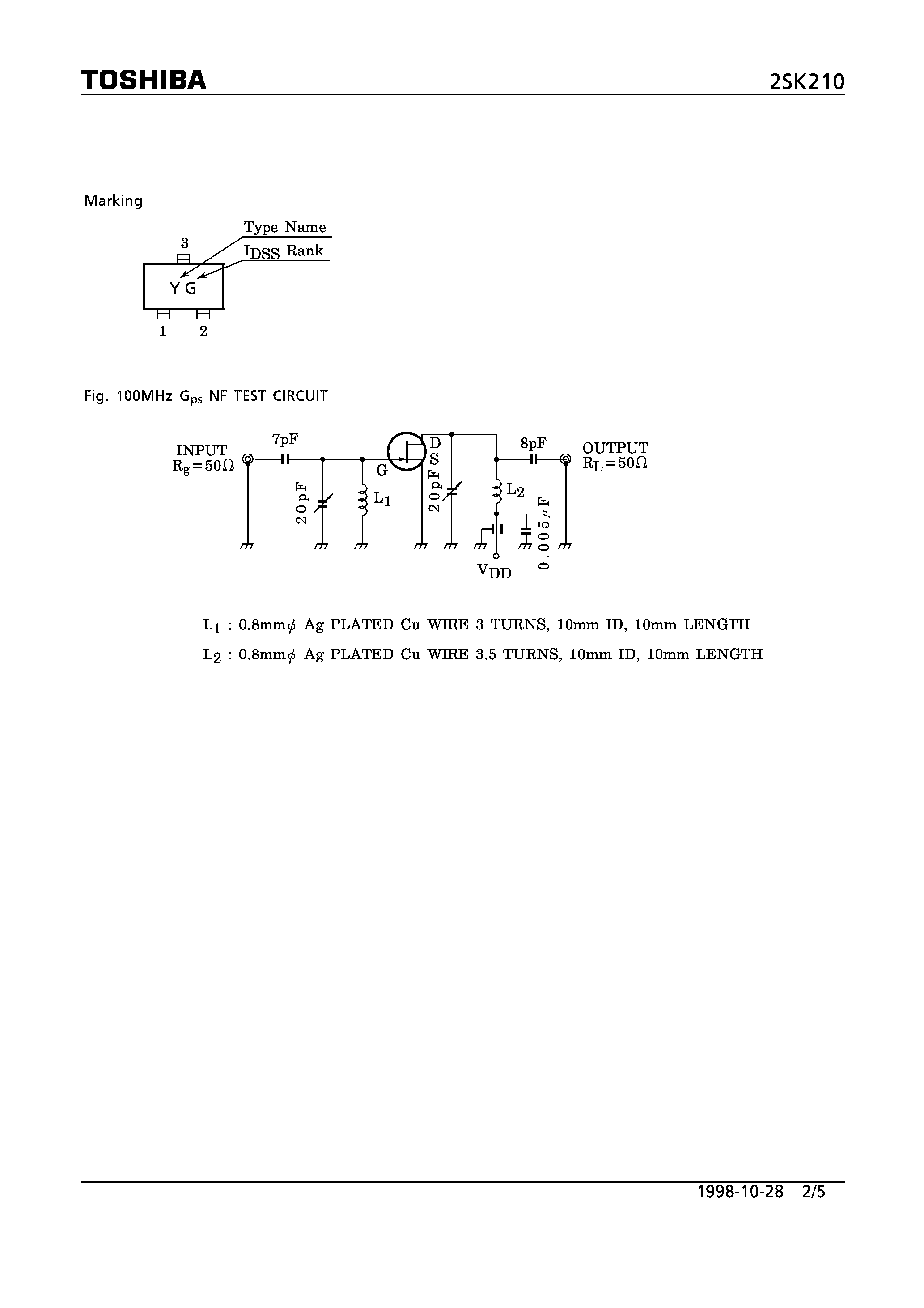 Даташит 2SK210 - N CHANNEL JUNCTION TYPE (FM TUNER/ VHF BAND AMPLIFIER APPLICATIONS) страница 2