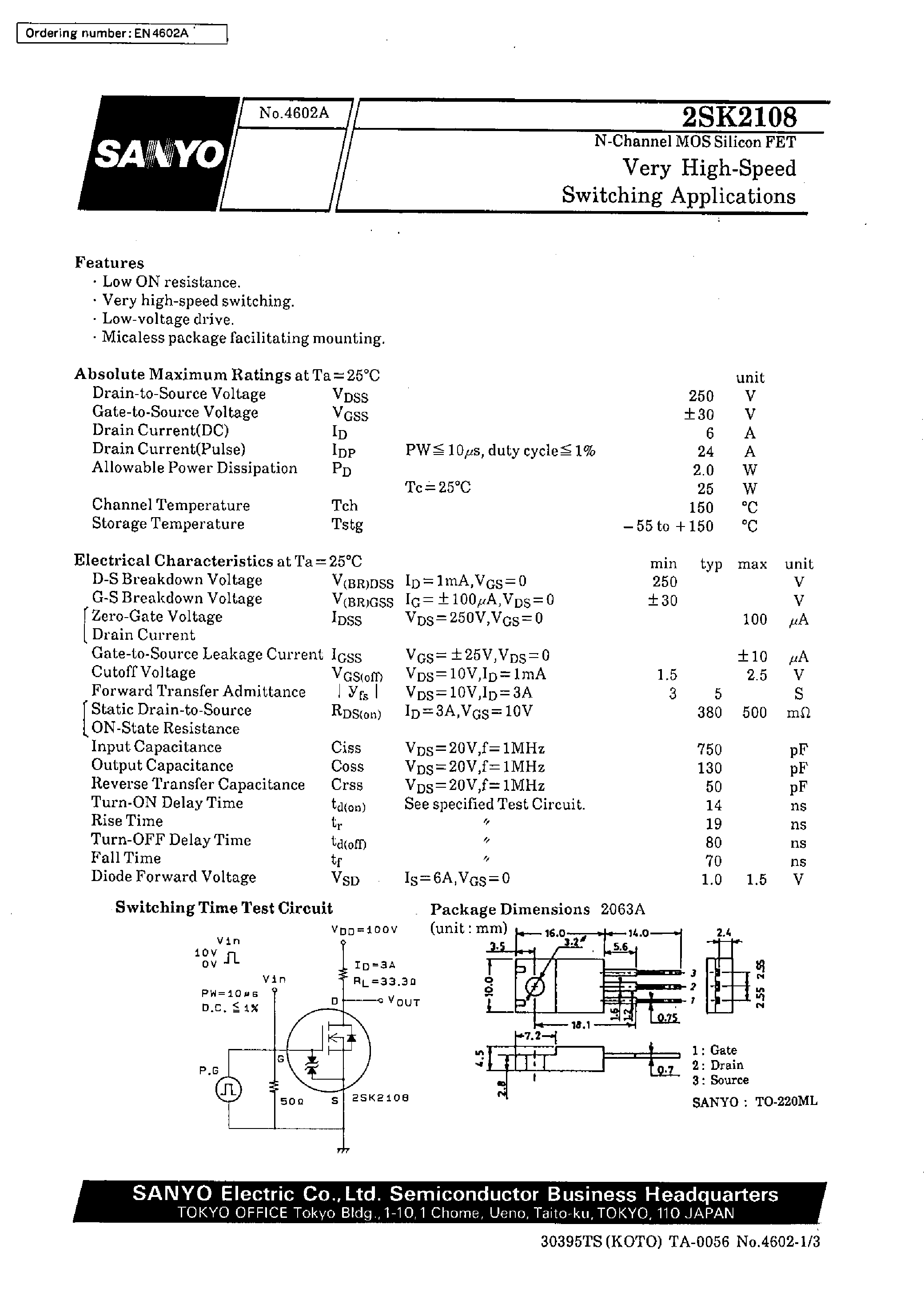 Даташит 2SK2108 - Very High-Speed Switching Applications страница 1