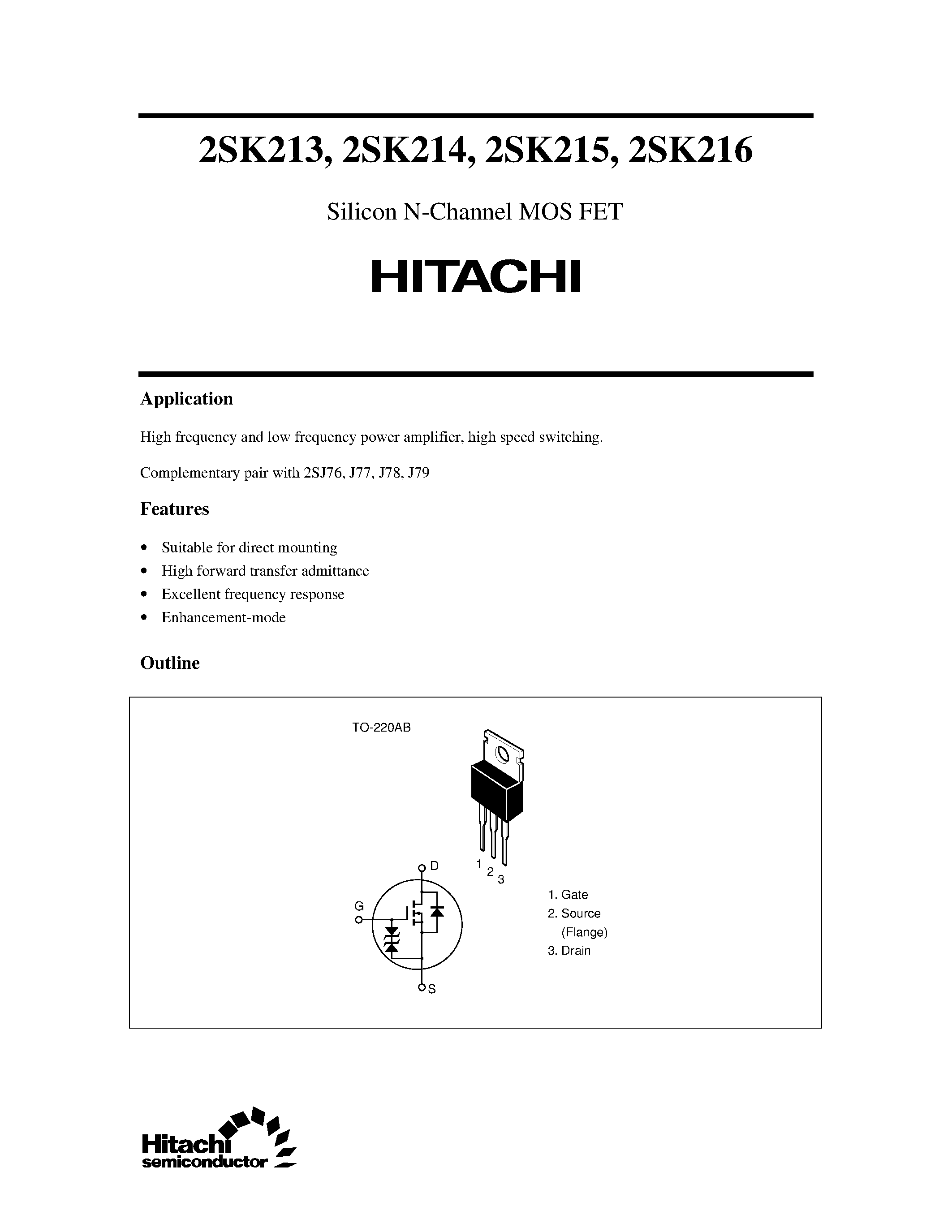 Даташит 2SK213 - Silicon N-Channel MOS FET страница 1