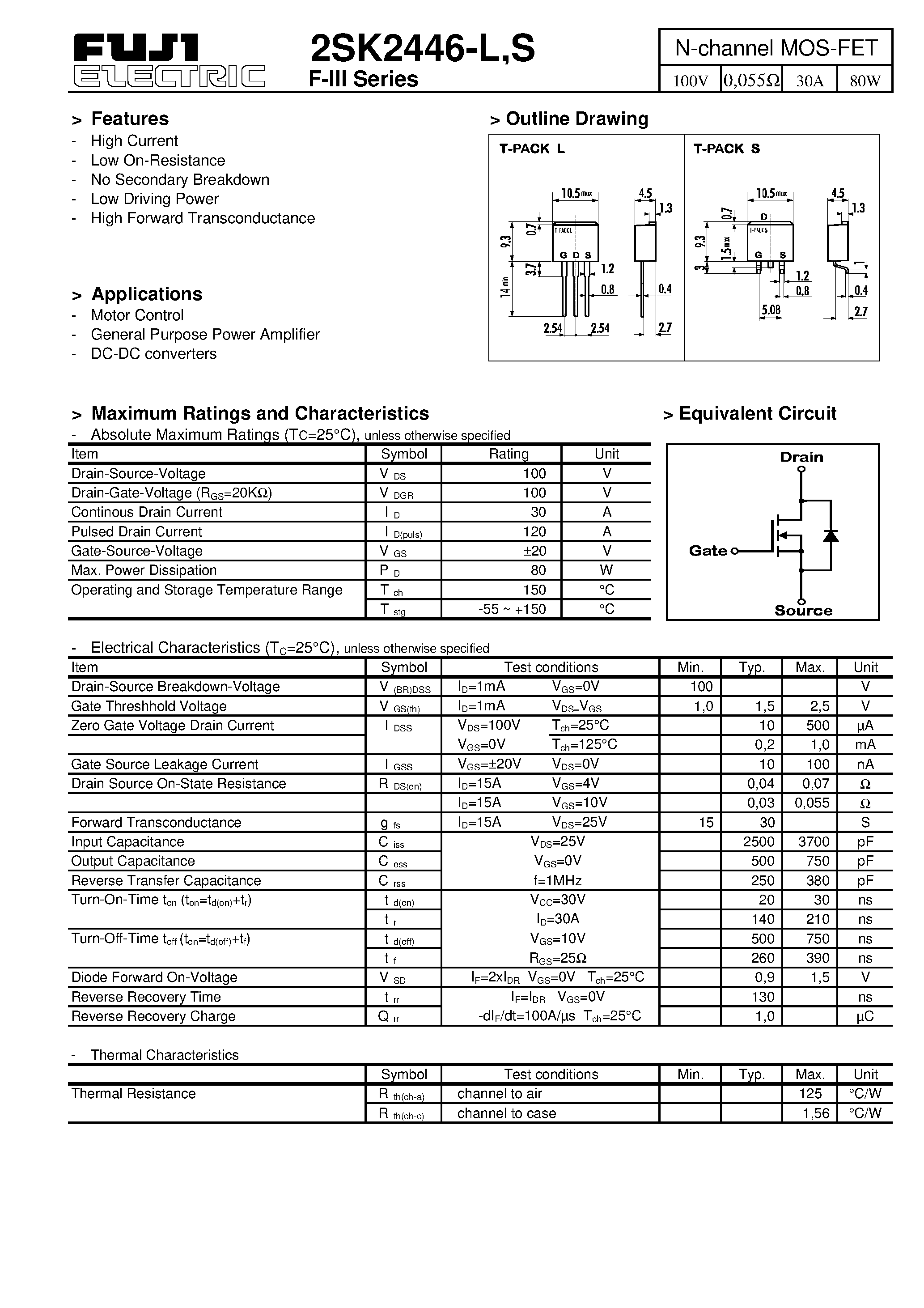 Datasheet 2SK2446-L - N-channel MOS-FET page 1