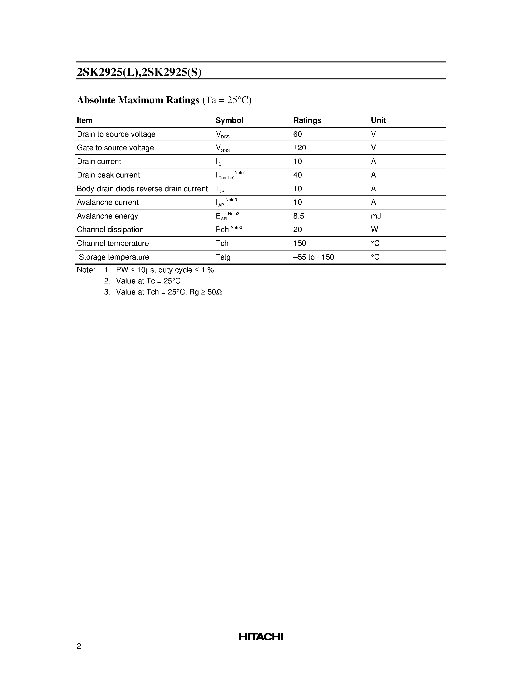 Datasheet 2SK2925 - Silicon N Channel MOS FET High Speed Power Switching page 2