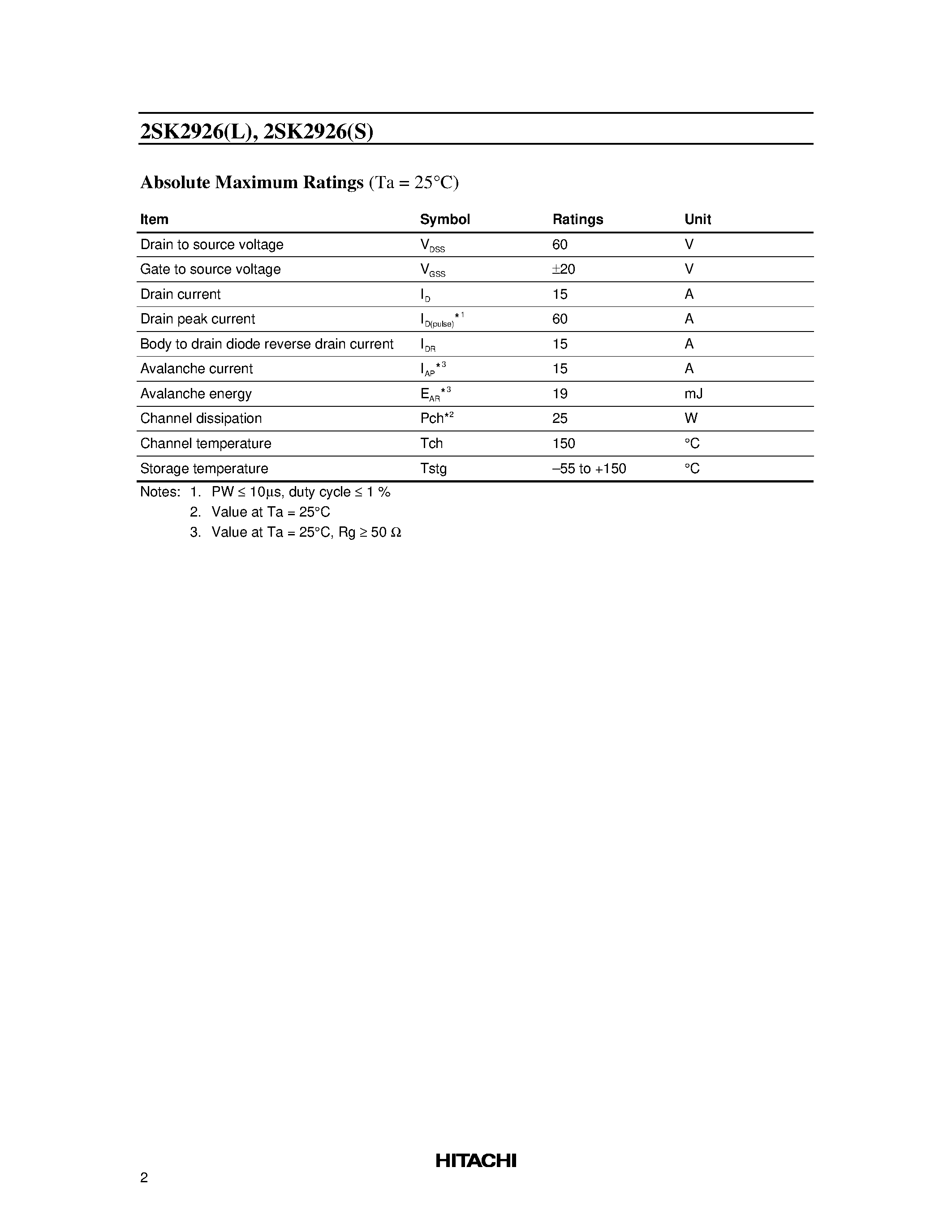 Datasheet 2SK2926 - Silicon N Channel MOS FET High Speed Power Switching page 2