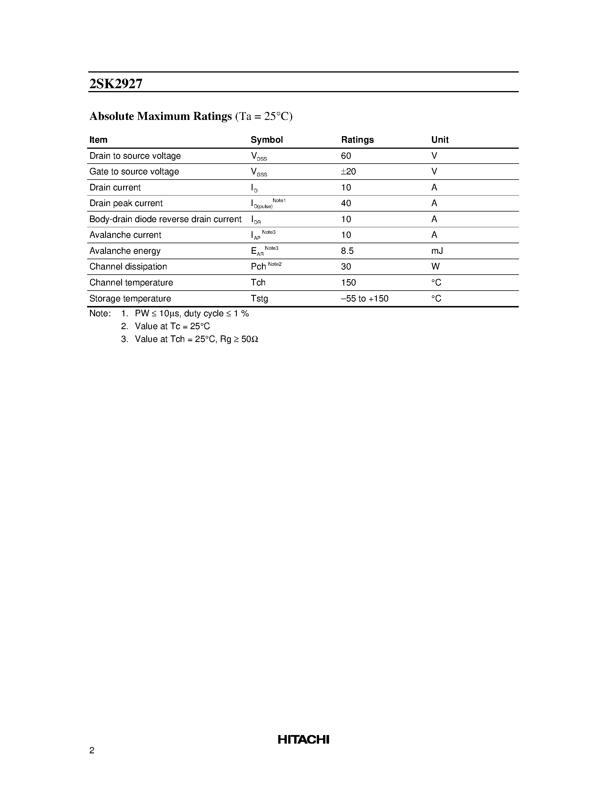 Datasheet 2SK2927 - Silicon N Channel MOS FET High Speed Power Switching page 2