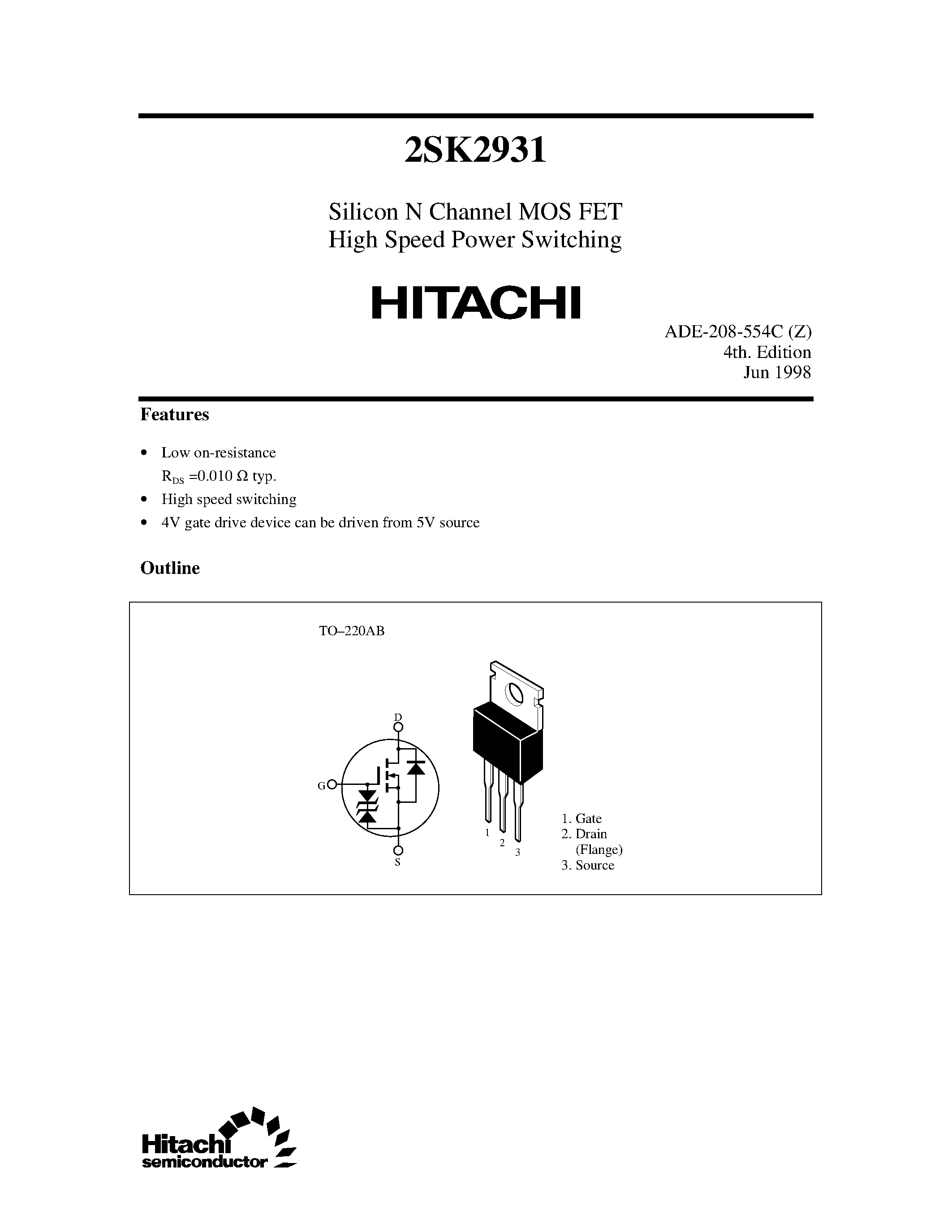 Datasheet 2SK2931 - Silicon N Channel MOS FET High Speed Power Switching page 1