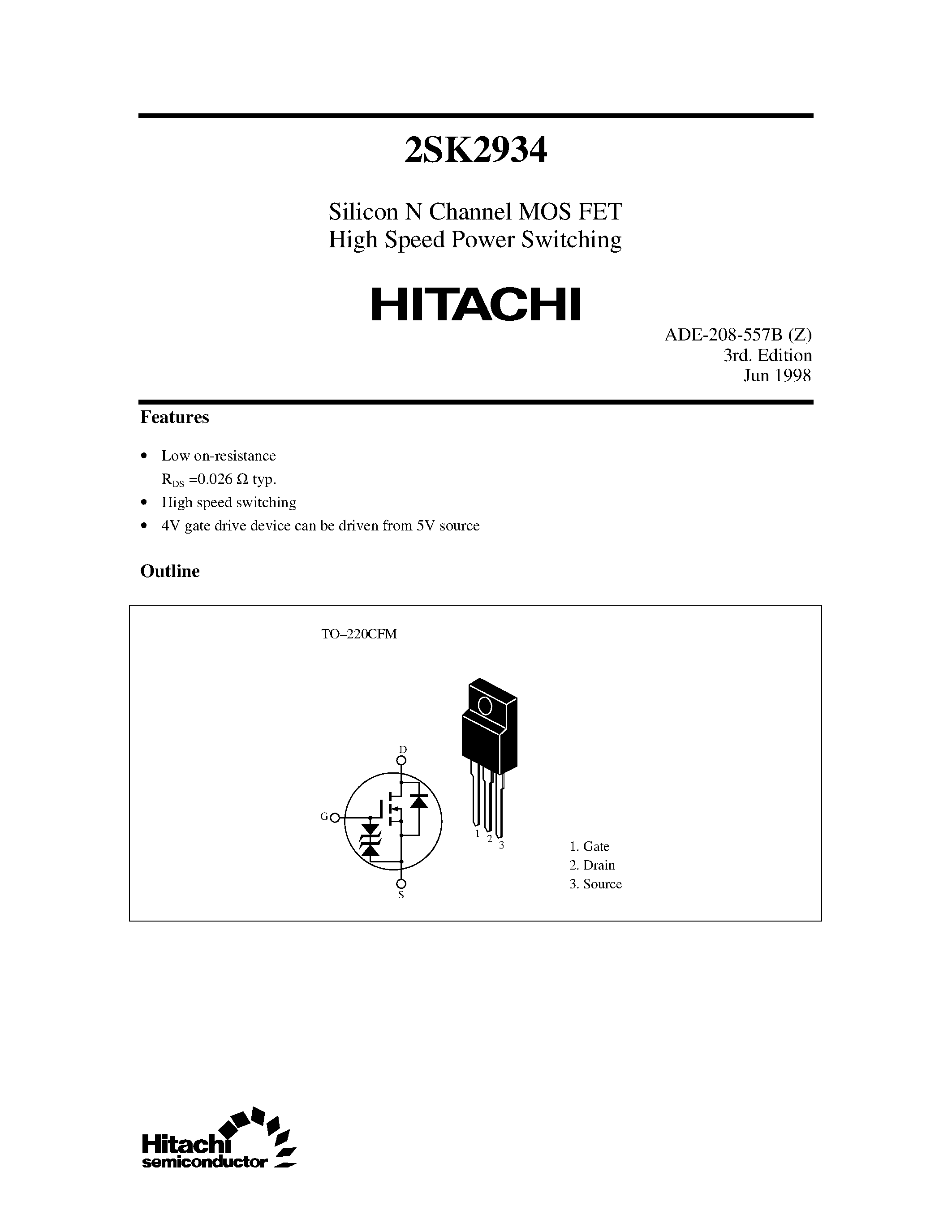 Datasheet 2SK2934 - Silicon N Channel MOS FET High Speed Power Switching page 1