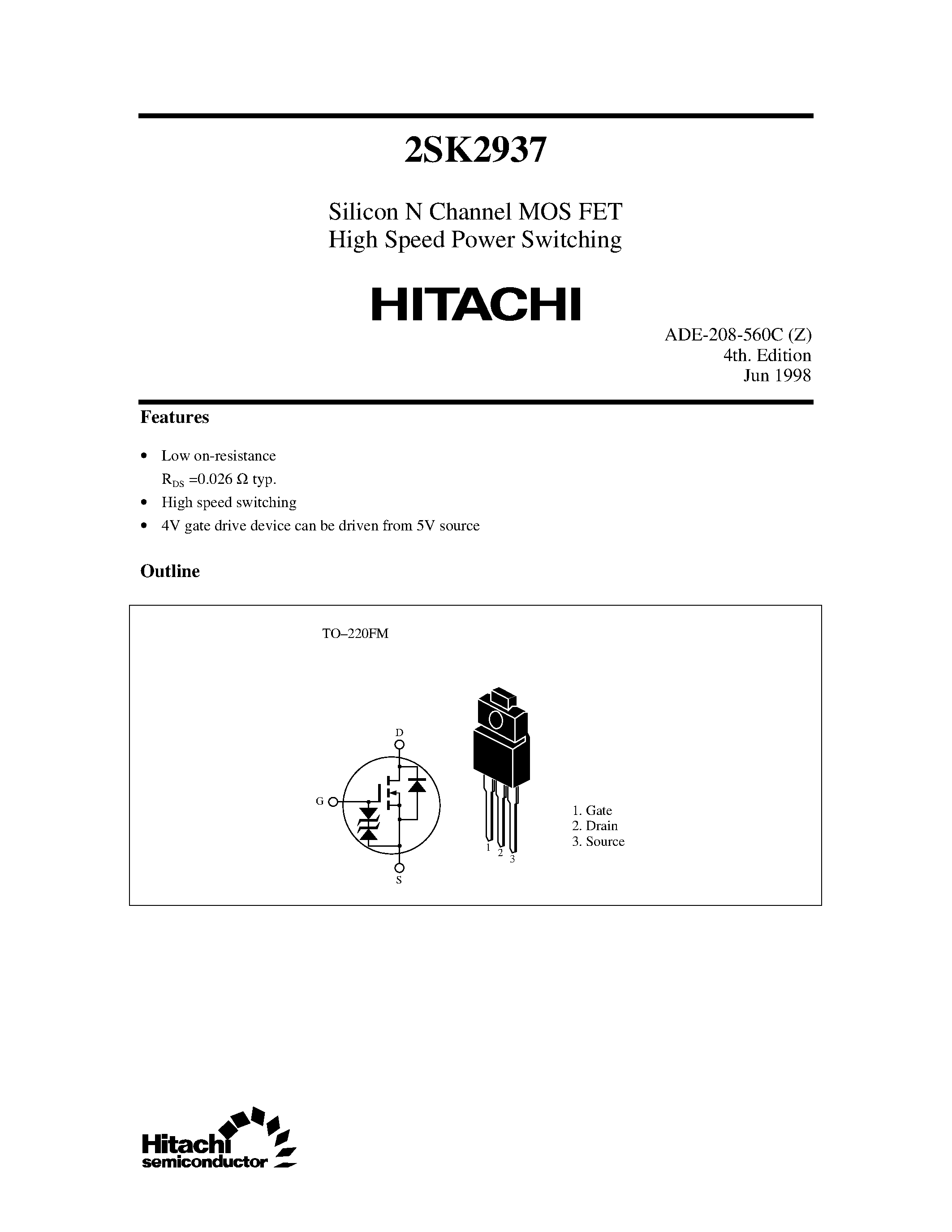 Datasheet 2SK2937 - Silicon N Channel MOS FET High Speed Power Switching page 1