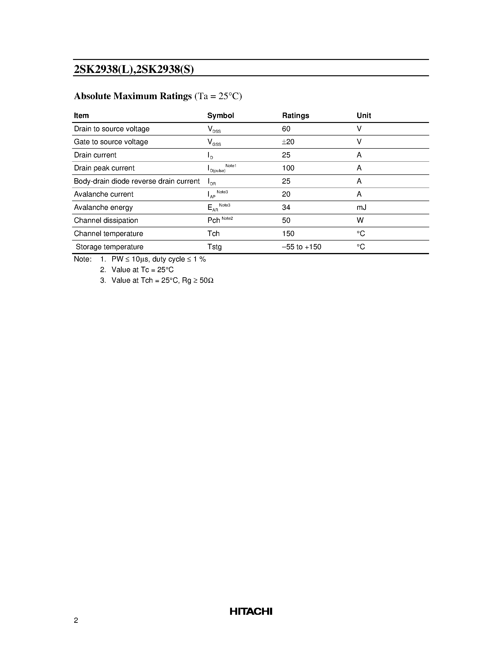 Datasheet 2SK2938 - Silicon N Channel MOS FET/ High Speed Power Switching page 2