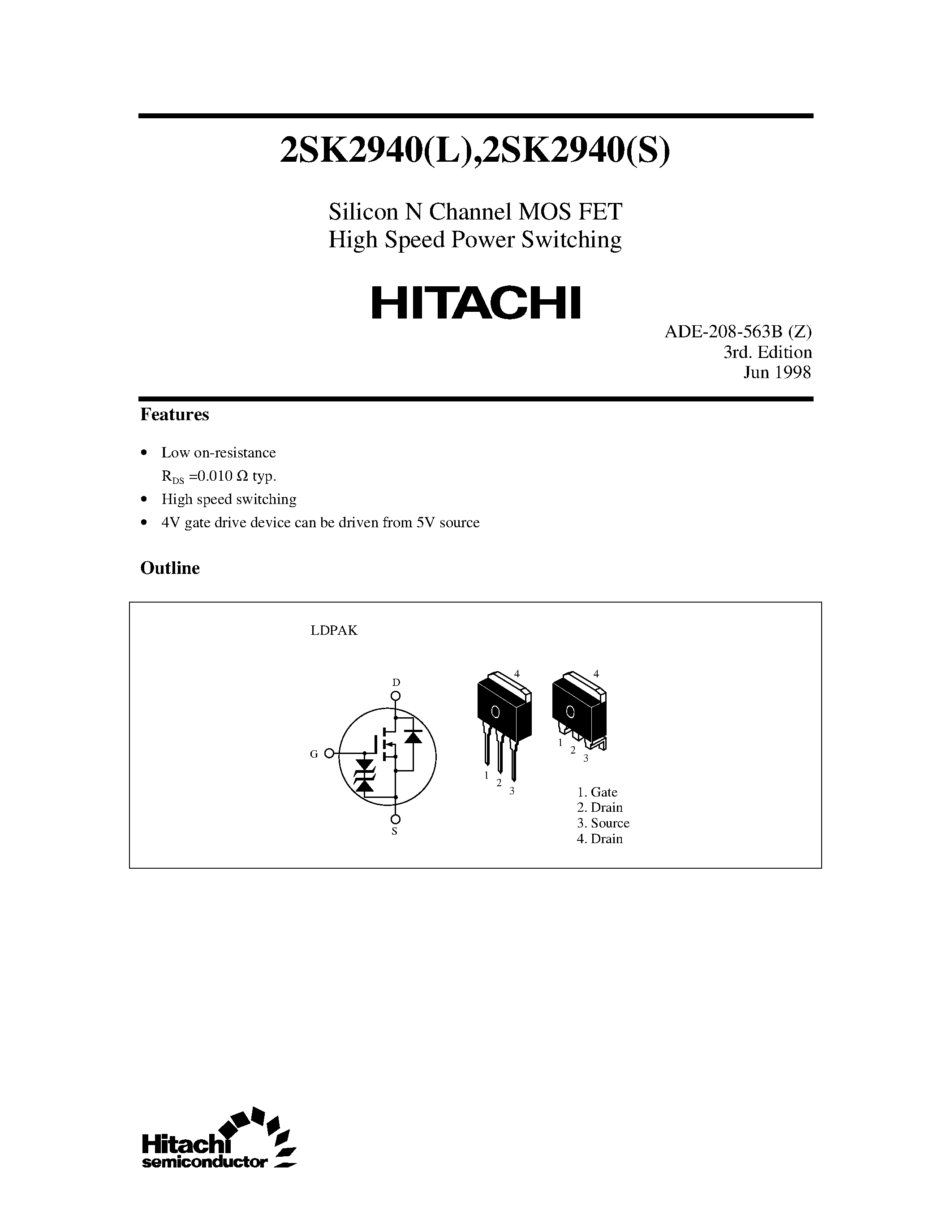 Datasheet 2SK2940 - Silicon N Channel MOS FET High Speed Power Switching page 1