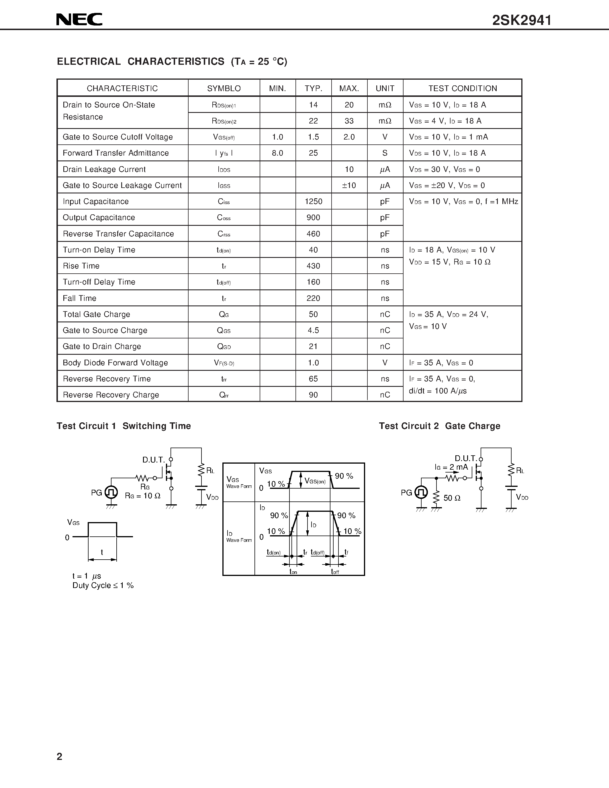 Datasheet 2SK2941 - SWITCHING N-CHANNEL POWER MOS FET INDUSTRIAL USE page 2