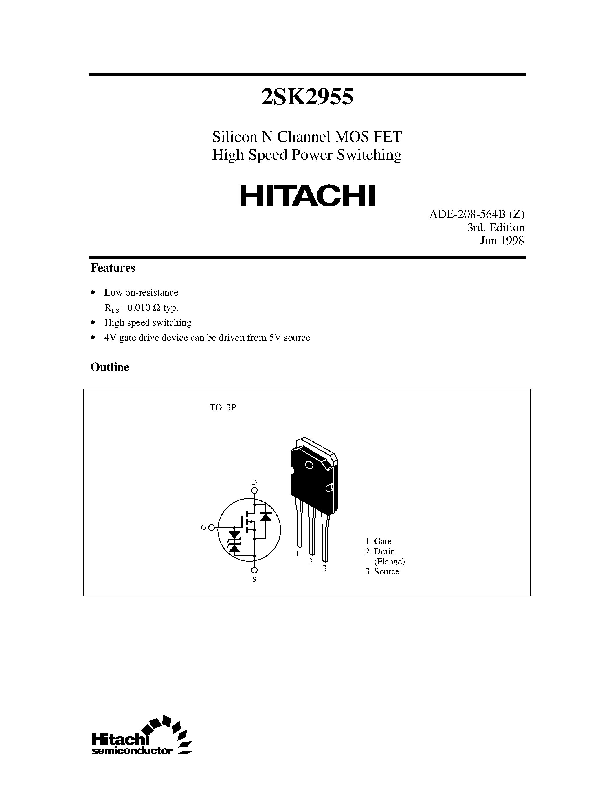 Datasheet 2SK2955 - Silicon N Channel MOS FET High Speed Power Switching page 1