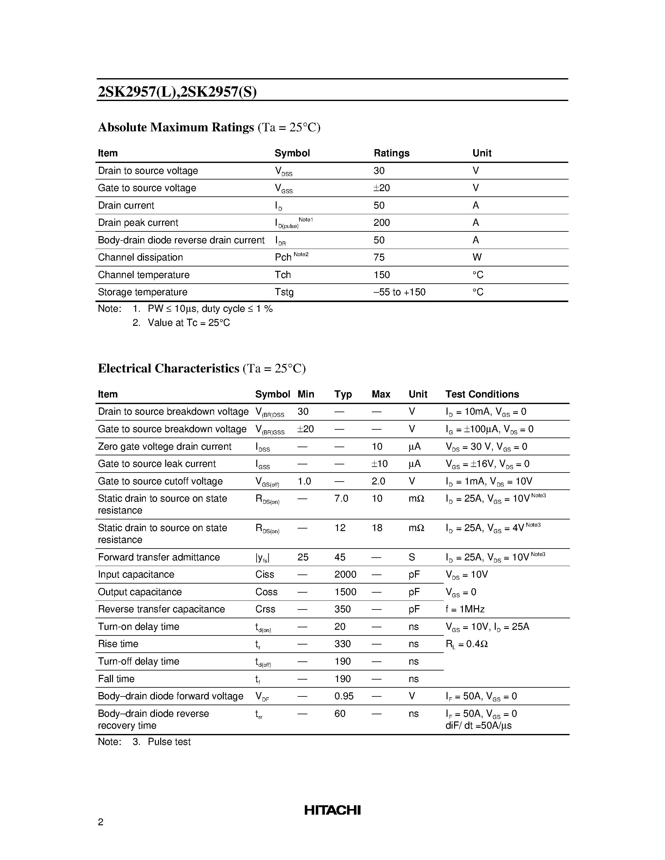 Datasheet 2SK2957S - Silicon N Channel MOS FET High Speed Power Switching page 2