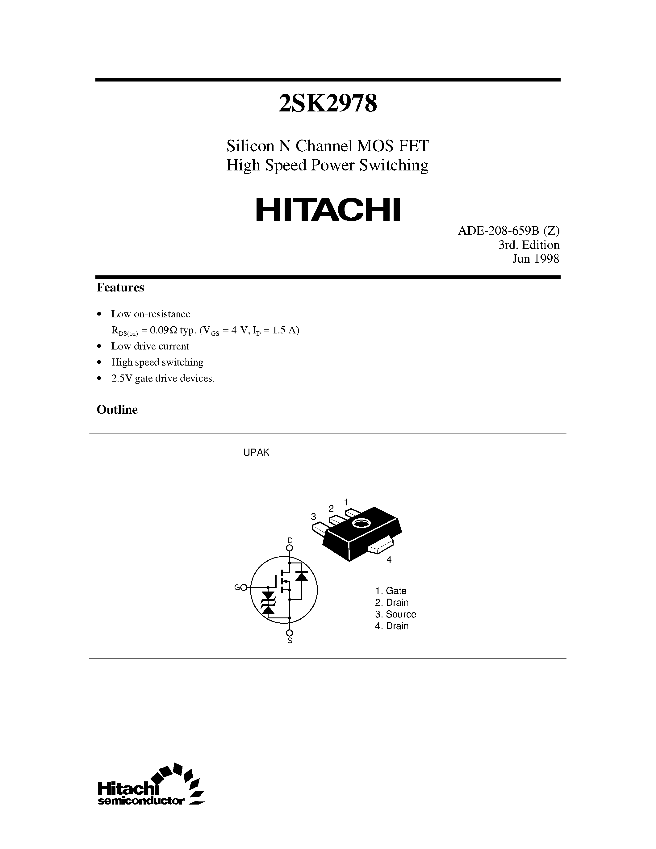 Datasheet 2SK2978 - Silicon N Channel MOS FET High Speed Power Switching page 1