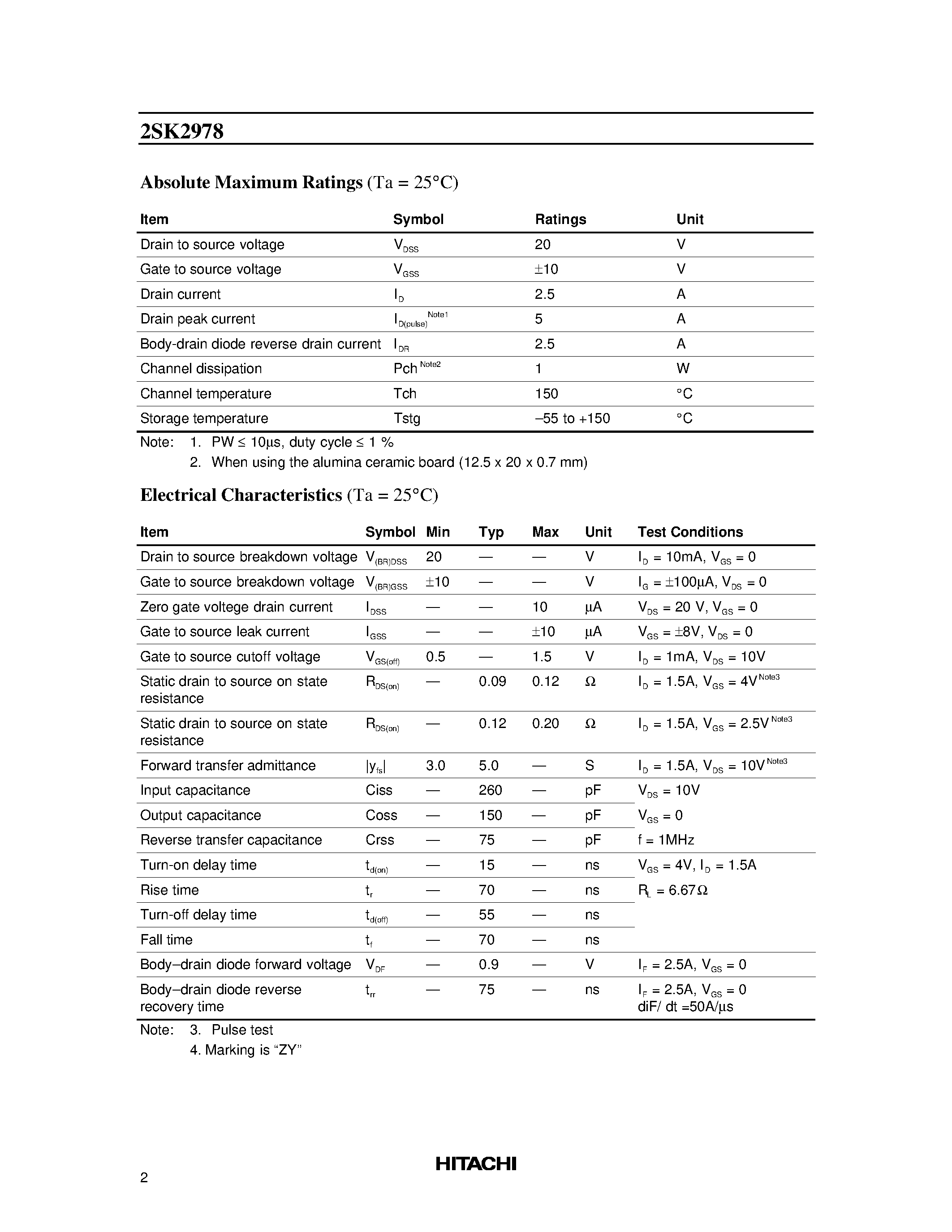 Datasheet 2SK2978 - Silicon N Channel MOS FET High Speed Power Switching page 2