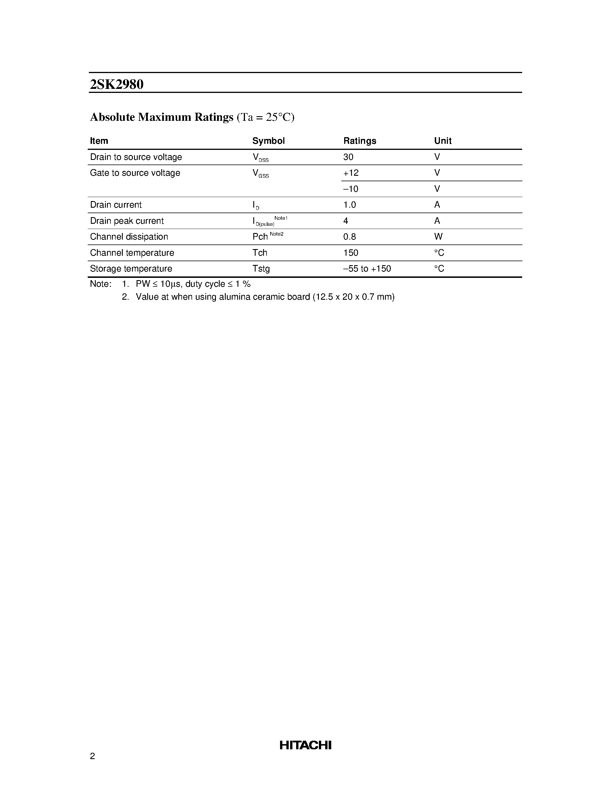 Datasheet 2SK2980 - Silicon N Channel MOS FET High Speed Power Switching page 2