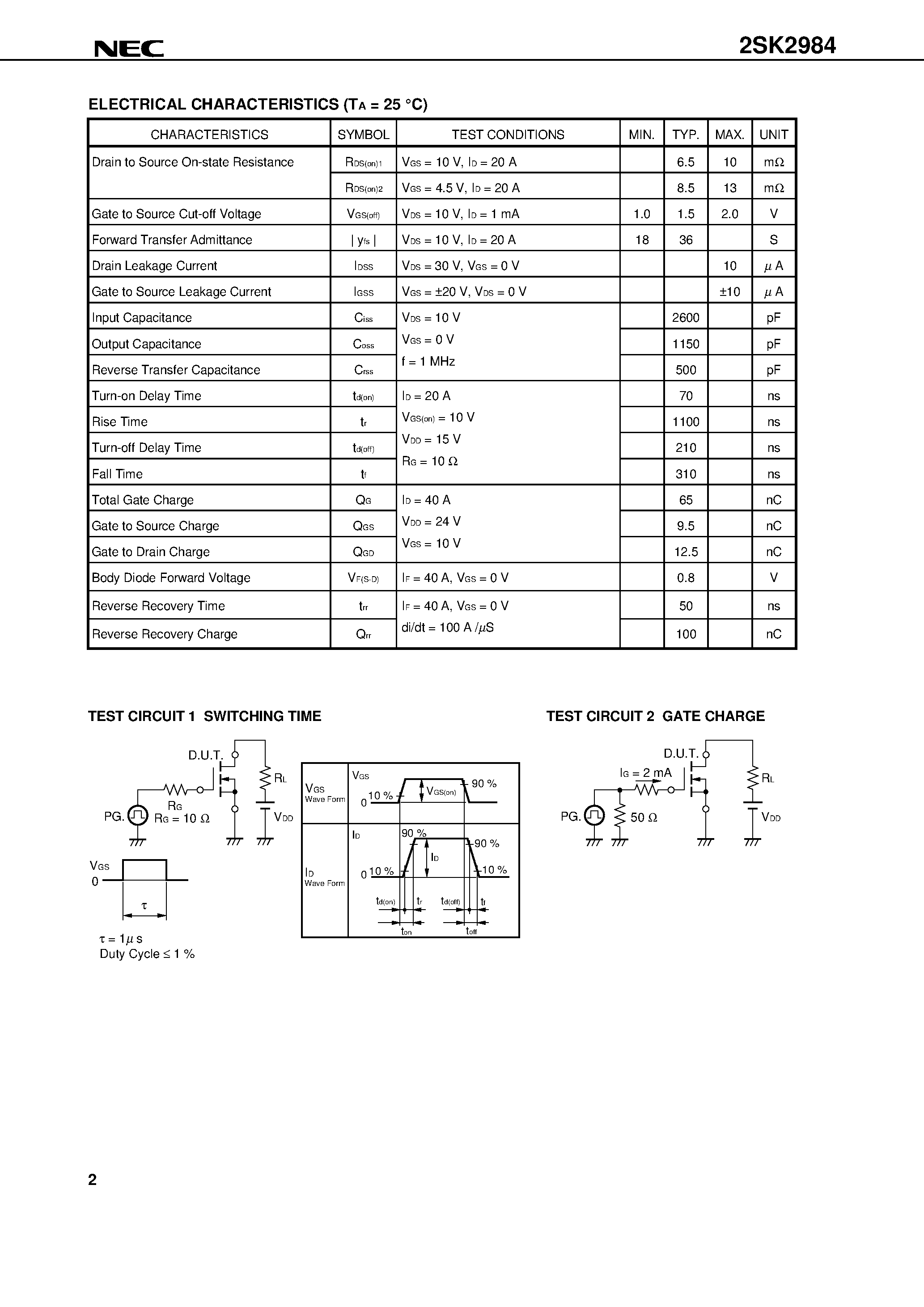 Datasheet 2SK2984-ZJ - SWITCHING N-CHANNEL POWER MOS FET INDUSTRIAL USE page 2