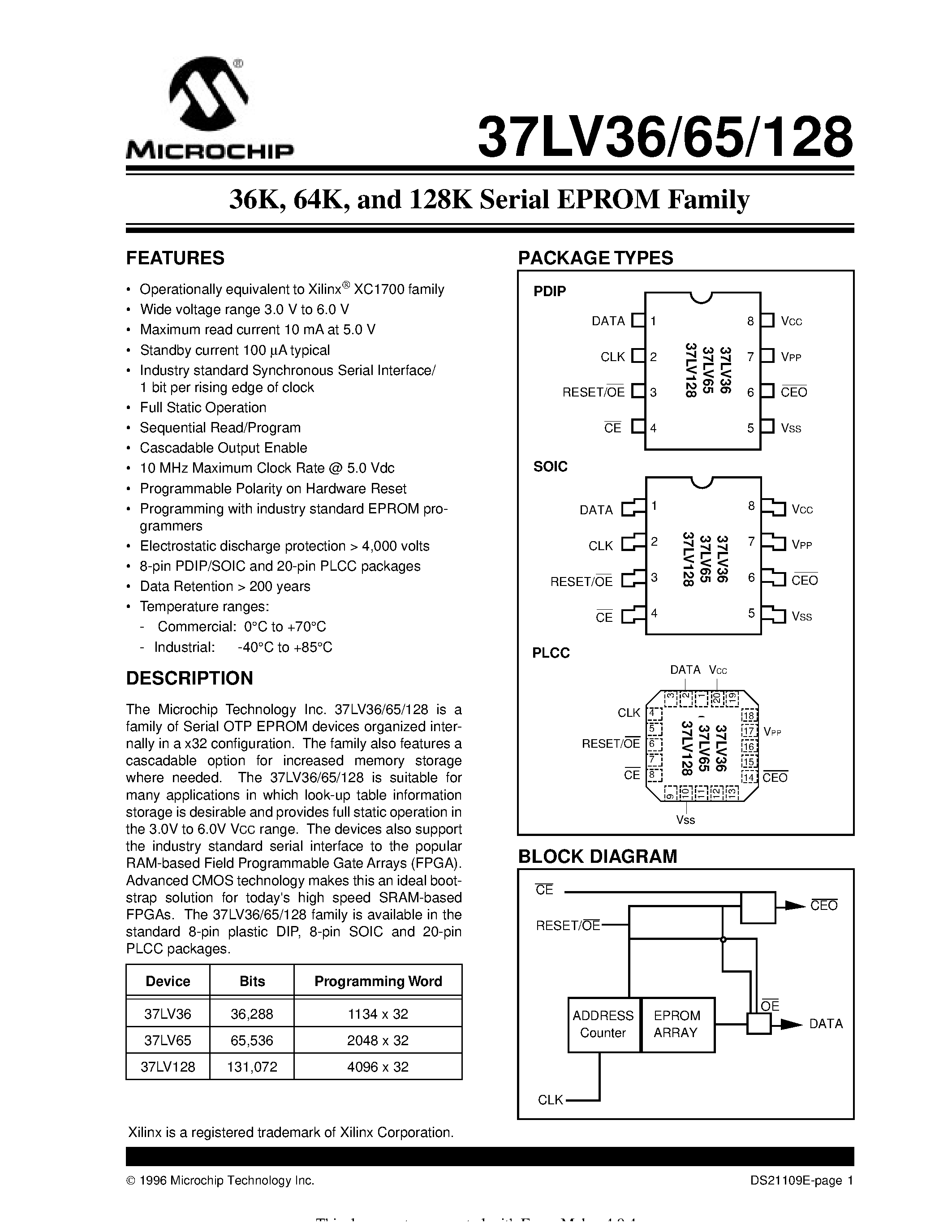 Datasheet 37LV128-L - 36K/ 64K/ and 128K Serial EPROM Family page 1