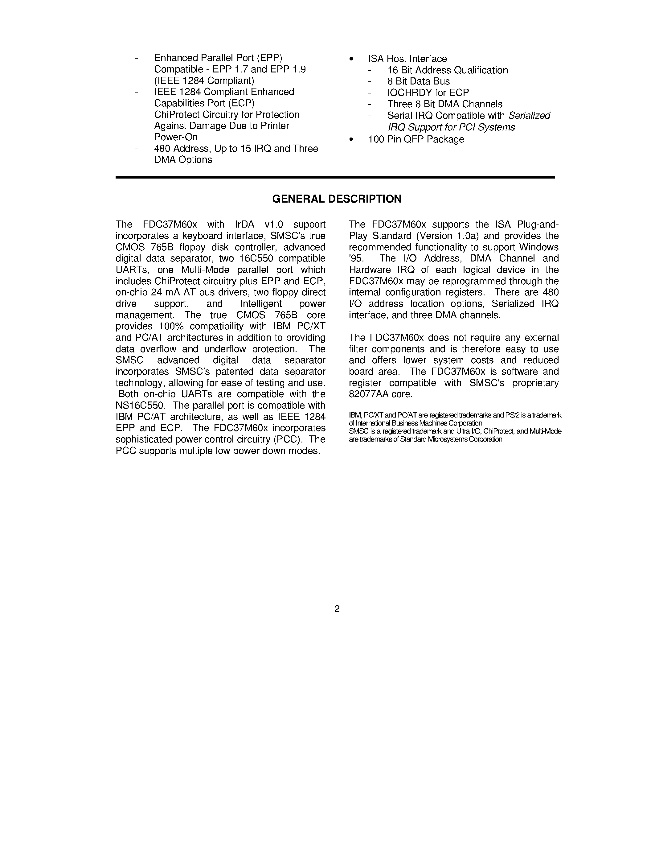 Datasheet 37M602 - ENHANCED SUPER I/O CONTROLLER WITH INFRARED SUPPORT page 2