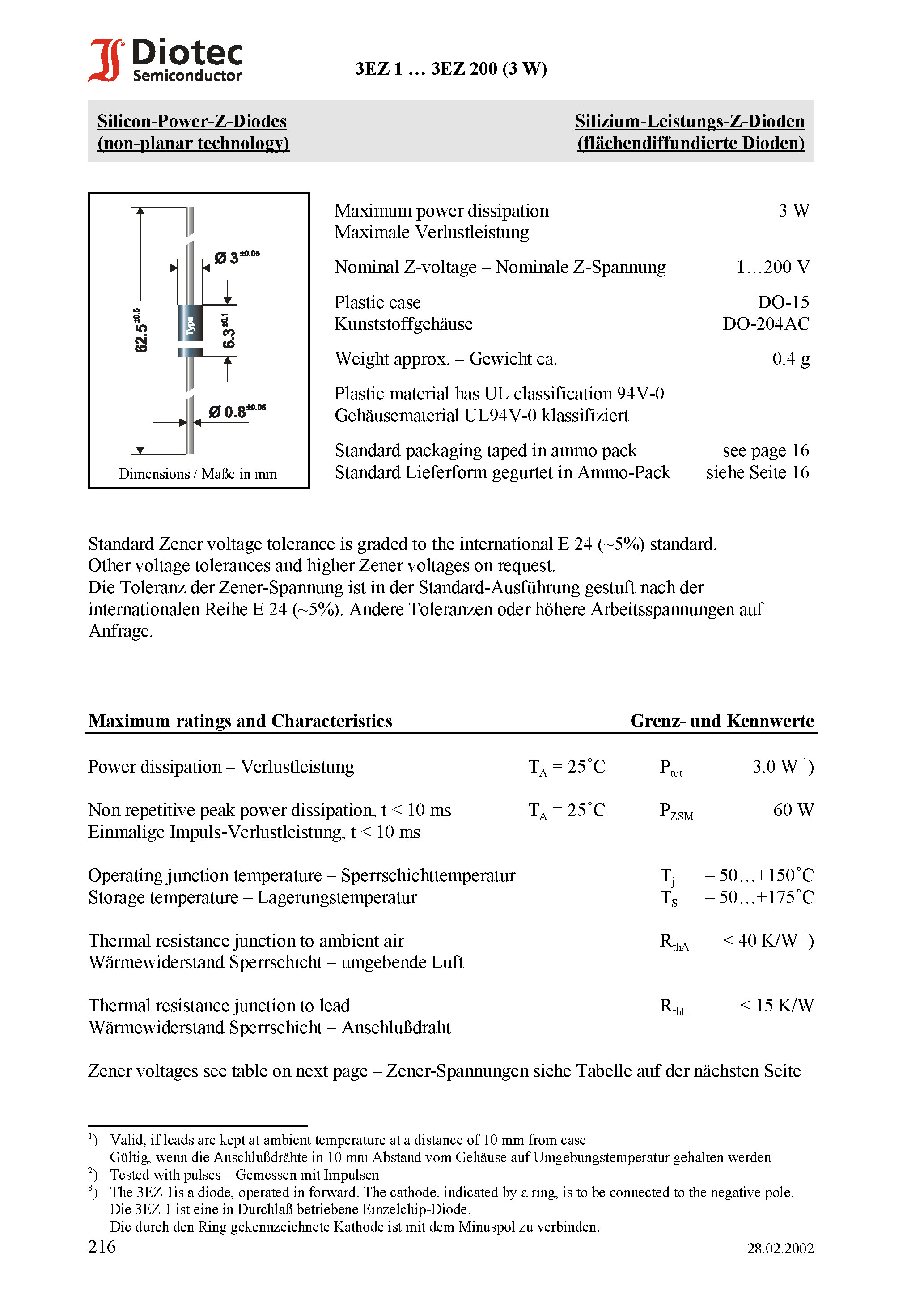 Datasheet 3EZ1 - Silicon-Power-Z-Diodes (non-planar technology) page 1