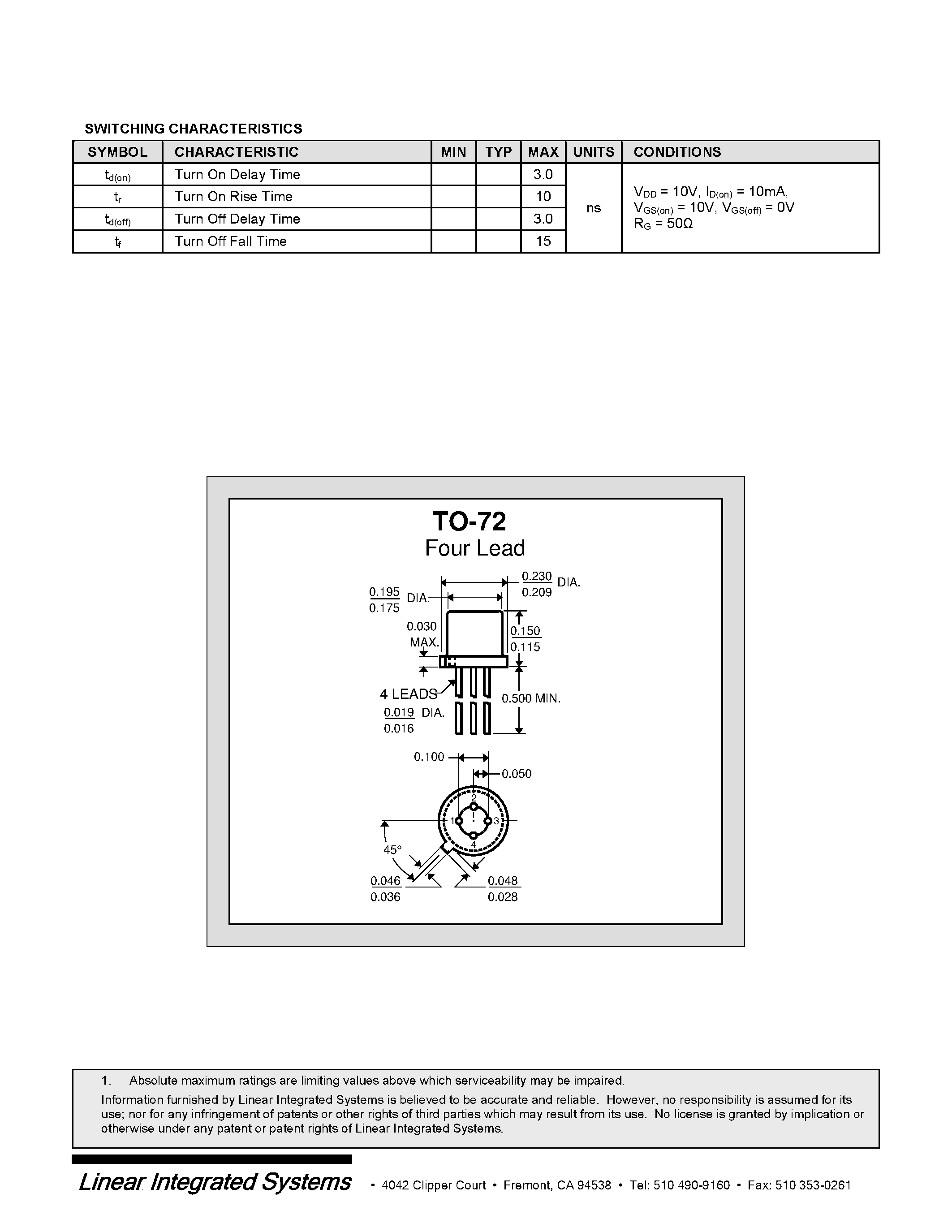 Даташит 3N170 - N-CHANNEL MOSFET ENHANCEMENT MODE страница 2