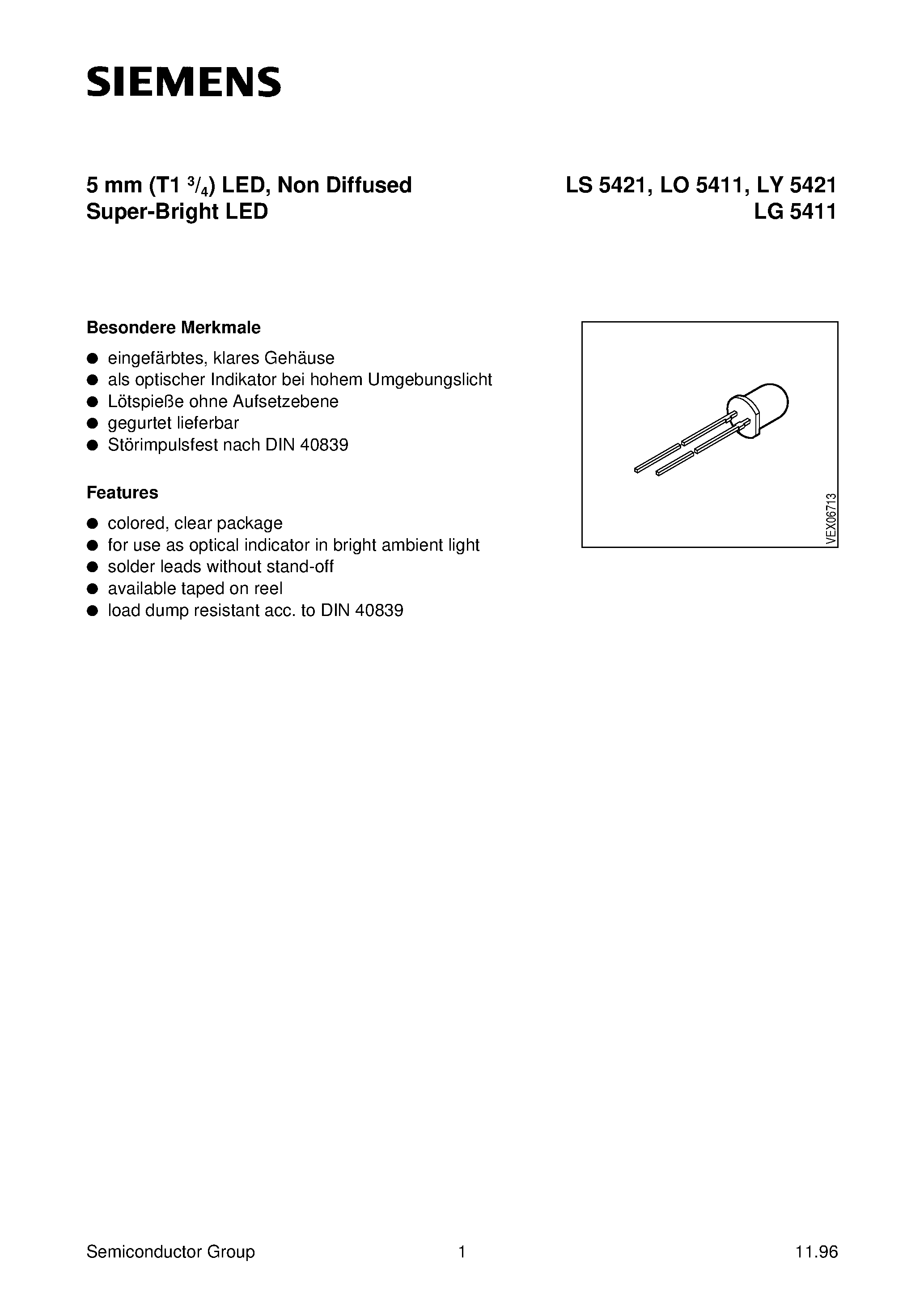 Datasheet LY5421-R - SUPERBRIGHT T1(5mm) LED LAMP page 1