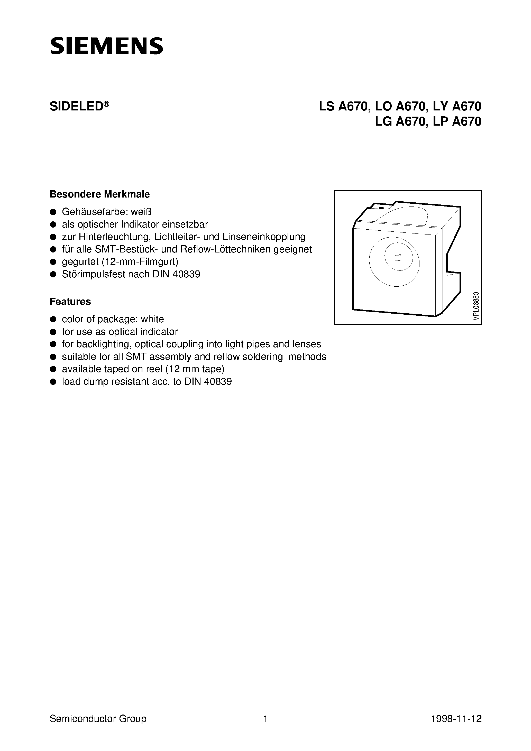 Datasheet LYA670-L - SIDELED page 1