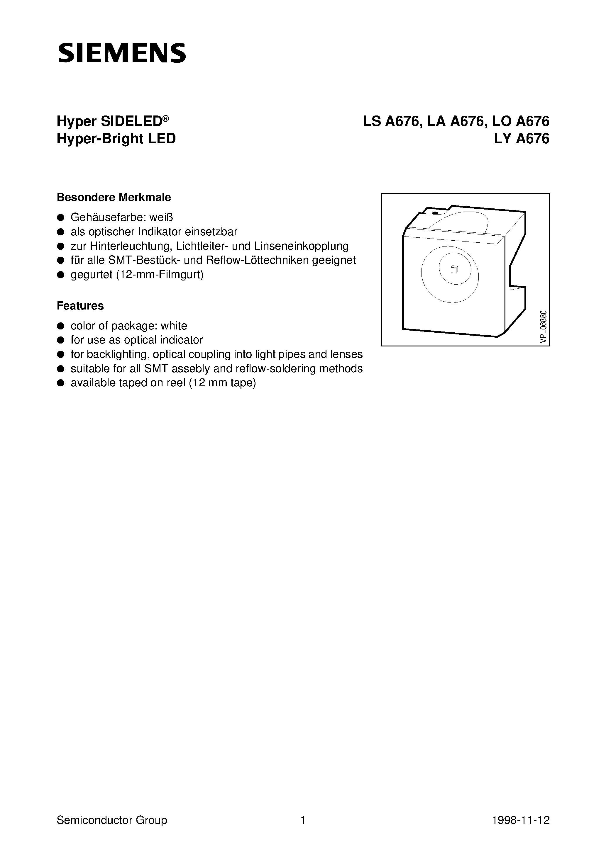 Datasheet LYA676-R - Hyper SIDELED Hyper-Bright LED page 1