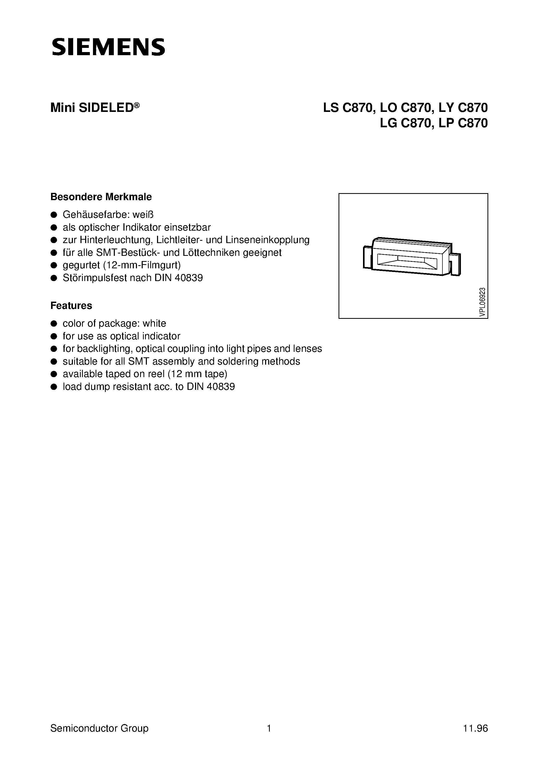 Datasheet LYC870-L - Mini SIDELED page 1