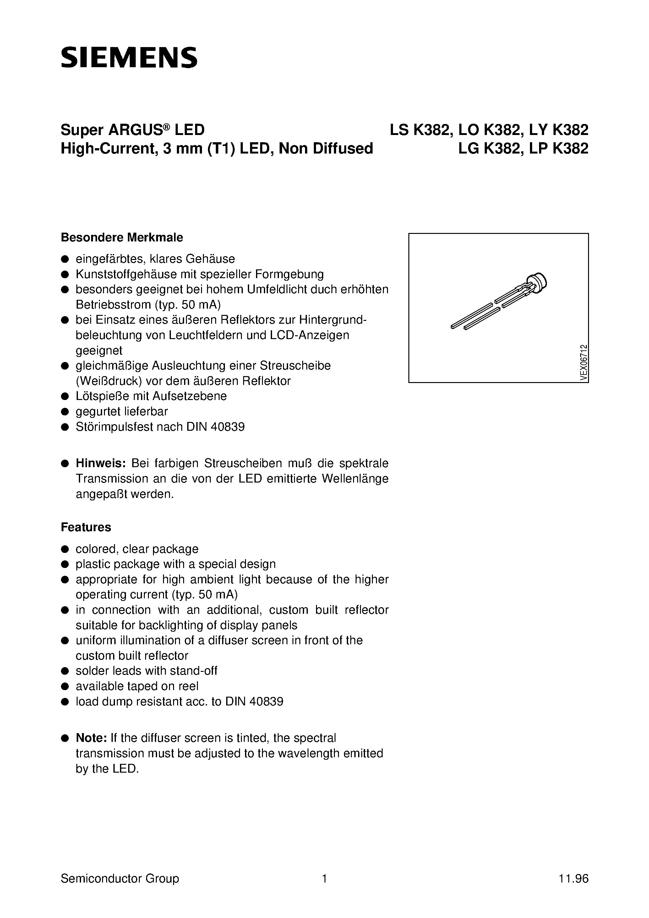 Datasheet LYK382-R - Super ARGUS LED High-Current/ 3 mm T1 LED/ Non Diffused page 1