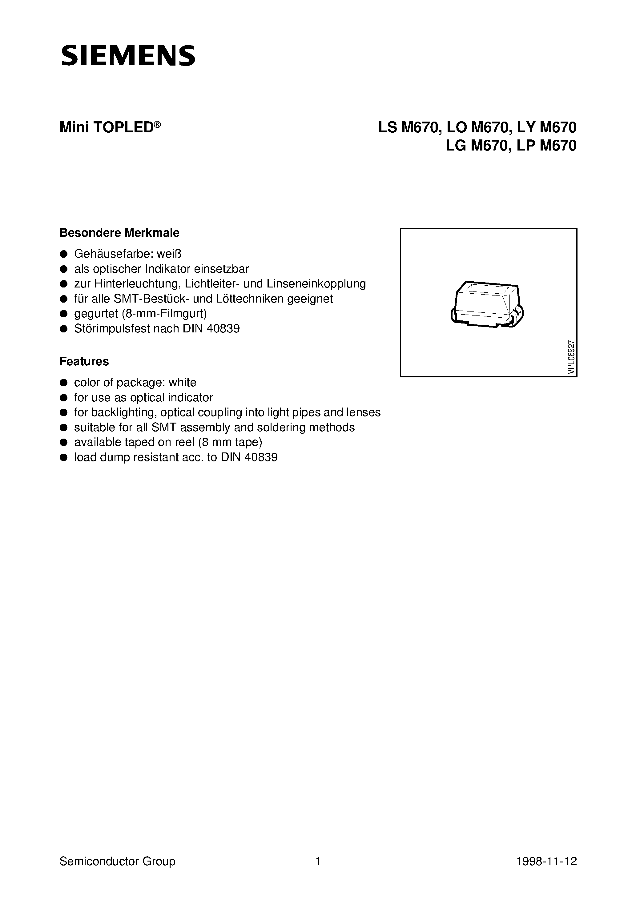 Datasheet LYM670-J page 1 Datasheet LYM670-J - Mini TOPLED page 1