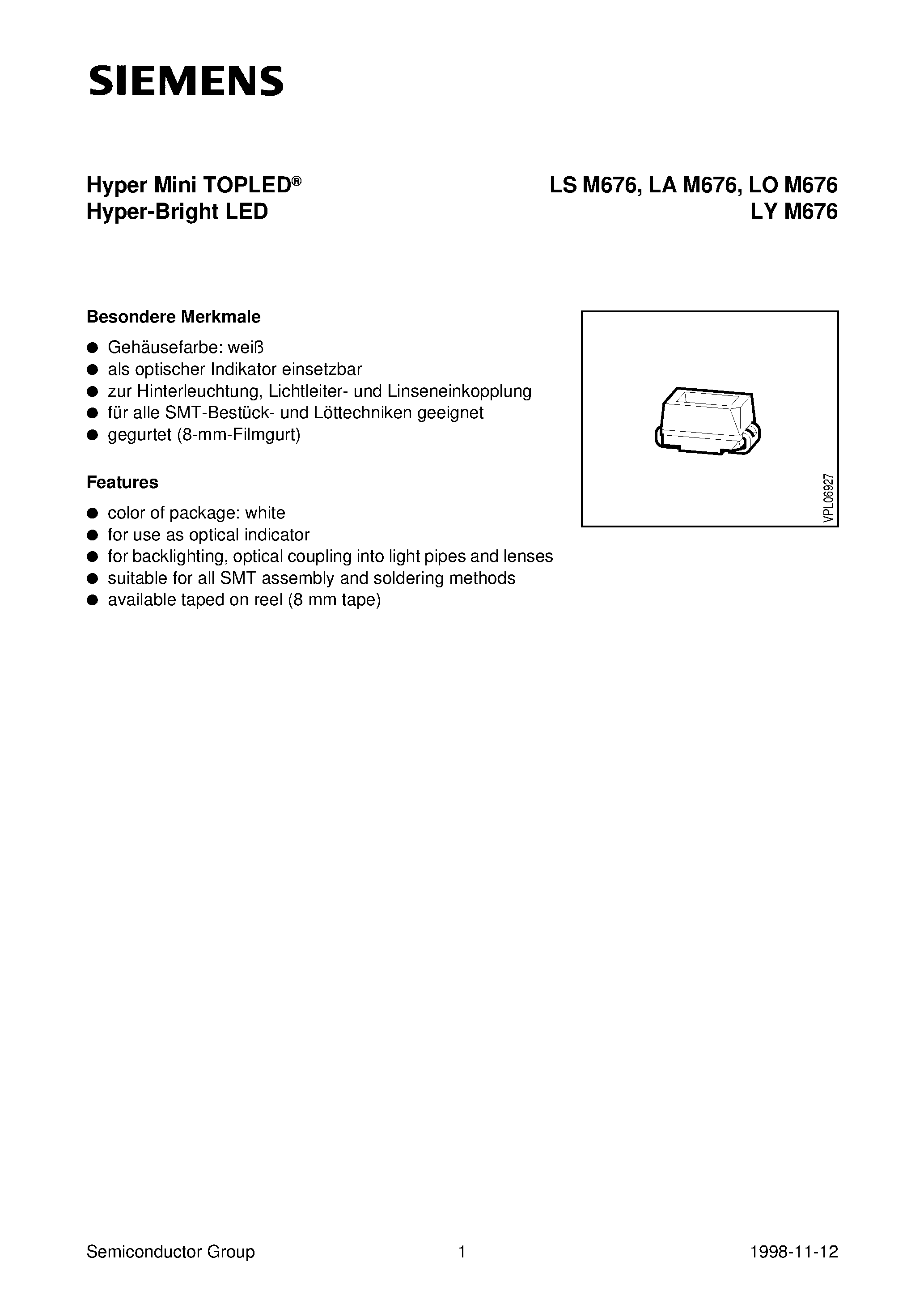 Datasheet LYM676-R - Hyper Mini TOPLED Hyper-Bright LED page 1