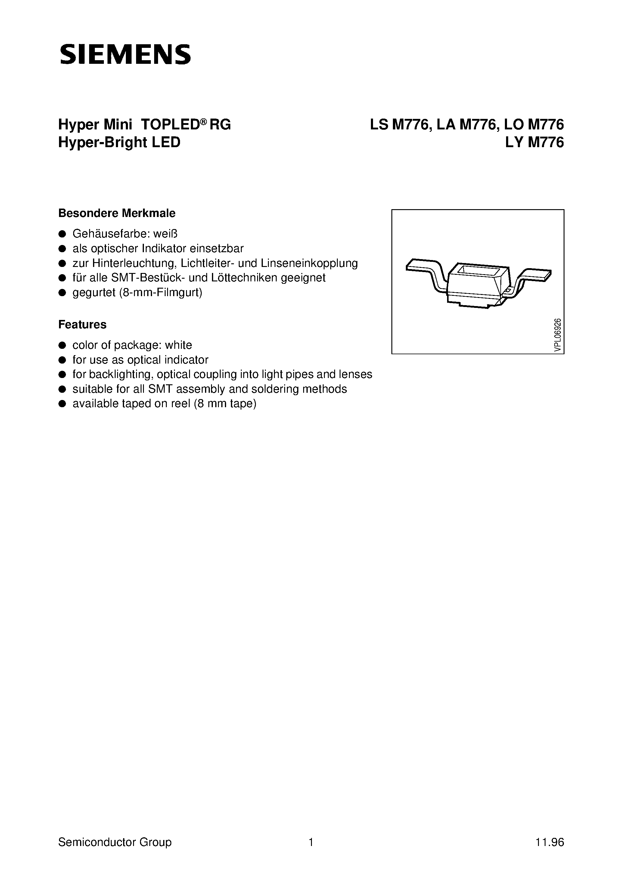 Datasheet LYM776-R - Hyper Mini TOPLED RG Hyper-Bright LED page 1