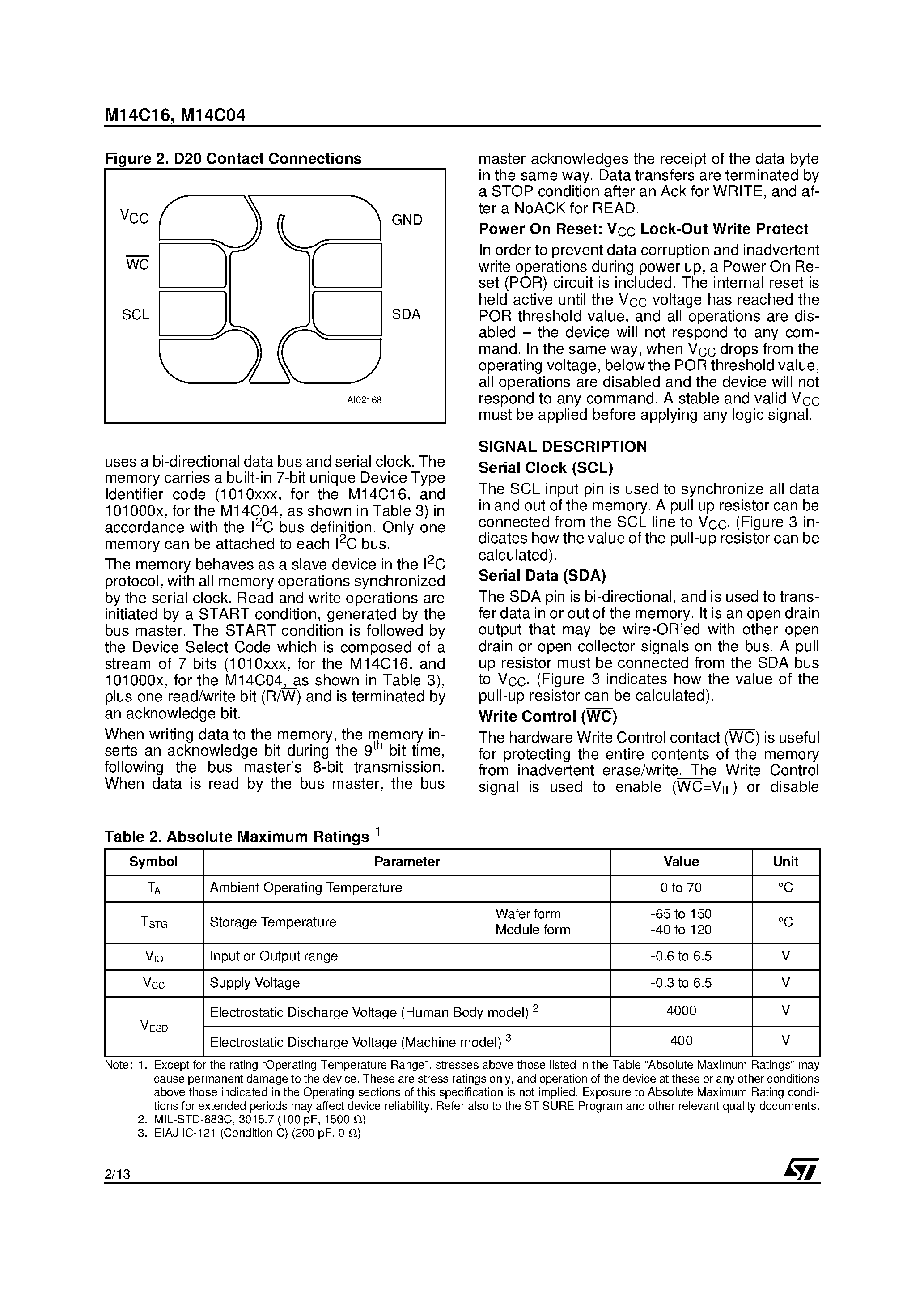 Даташит M14C16 - Memory Micromodules General Information for D1/ D2 and C Packaging страница 2