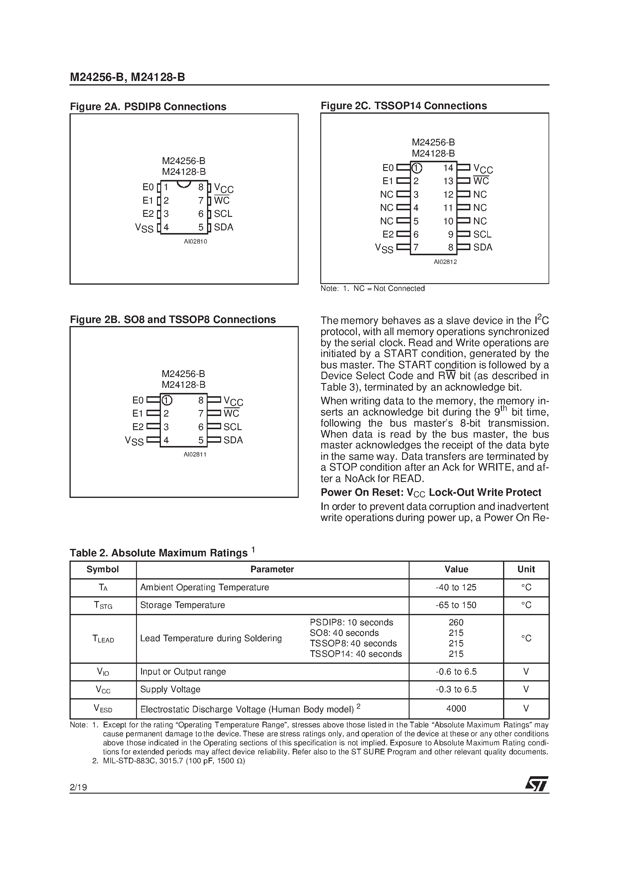 Даташит M24128-B - 256/128 Kbit Serial I C Bus EEPROM With Three Chip Enable Lines страница 2