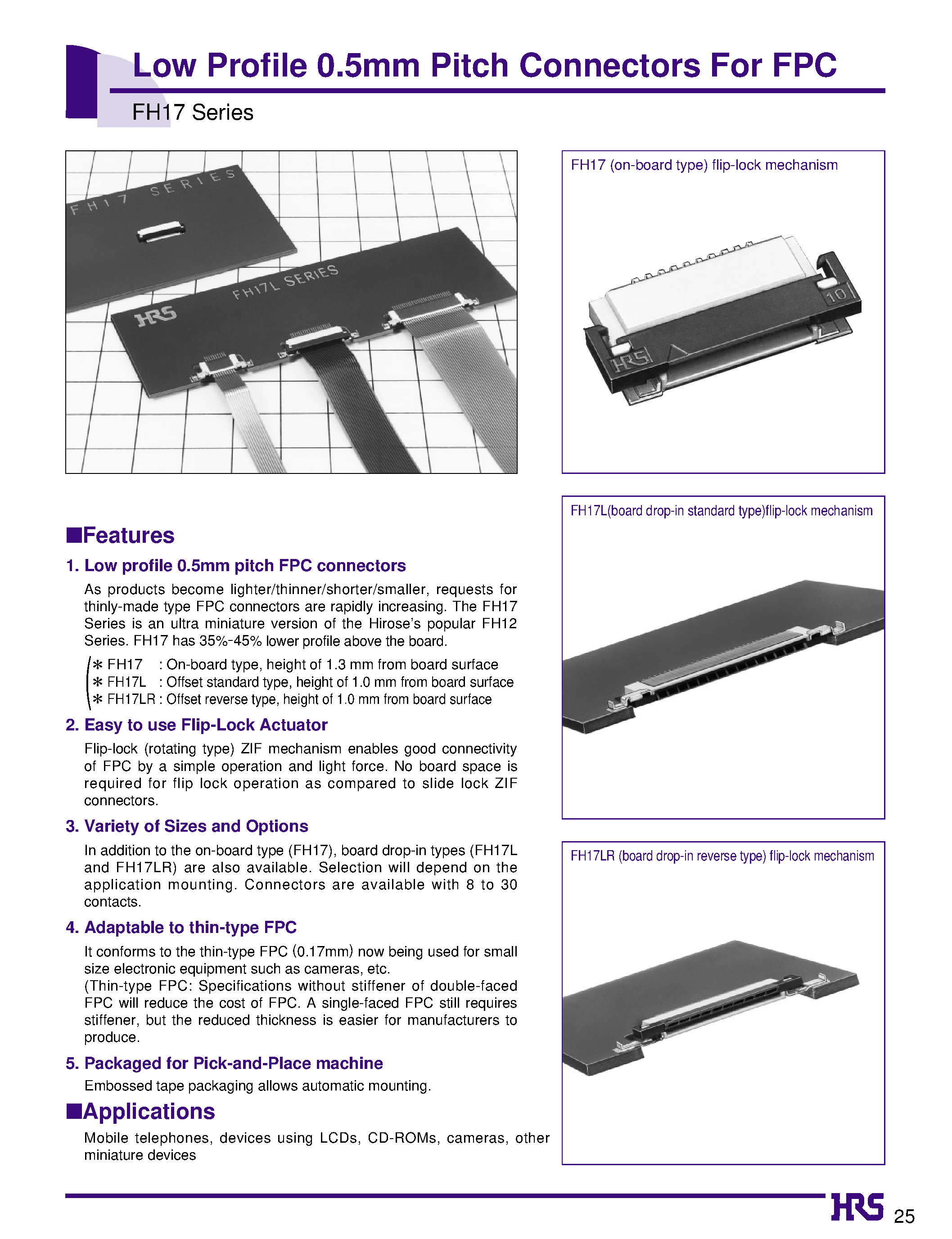 Даташит FH17-10S-0.5SH - Low Profile 0.5mm Pitch Connectors For FPC страница 1