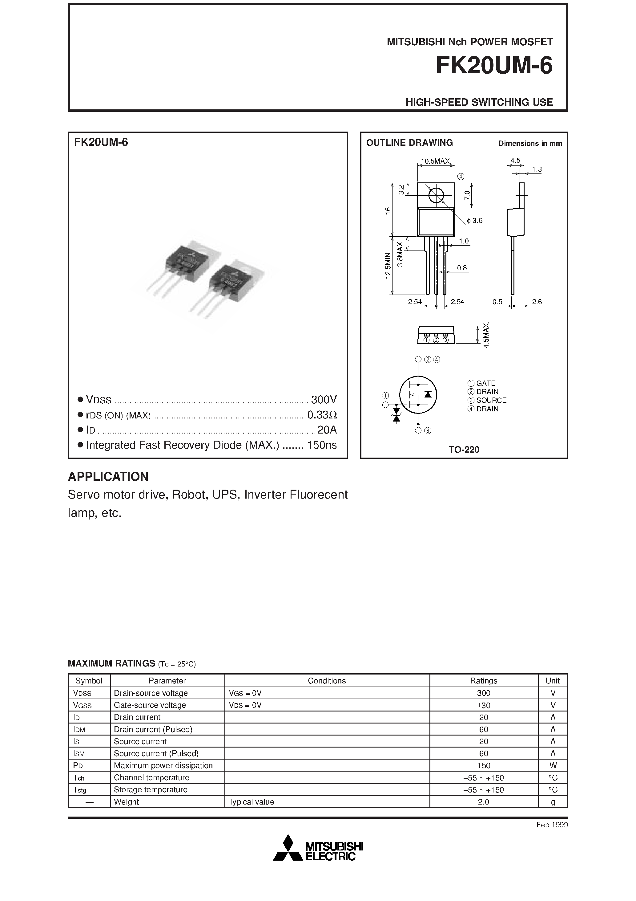 Даташит FK20UM-6 - Nch POWER MOSFET HIGH-SPEED SWITCHING USE страница 1