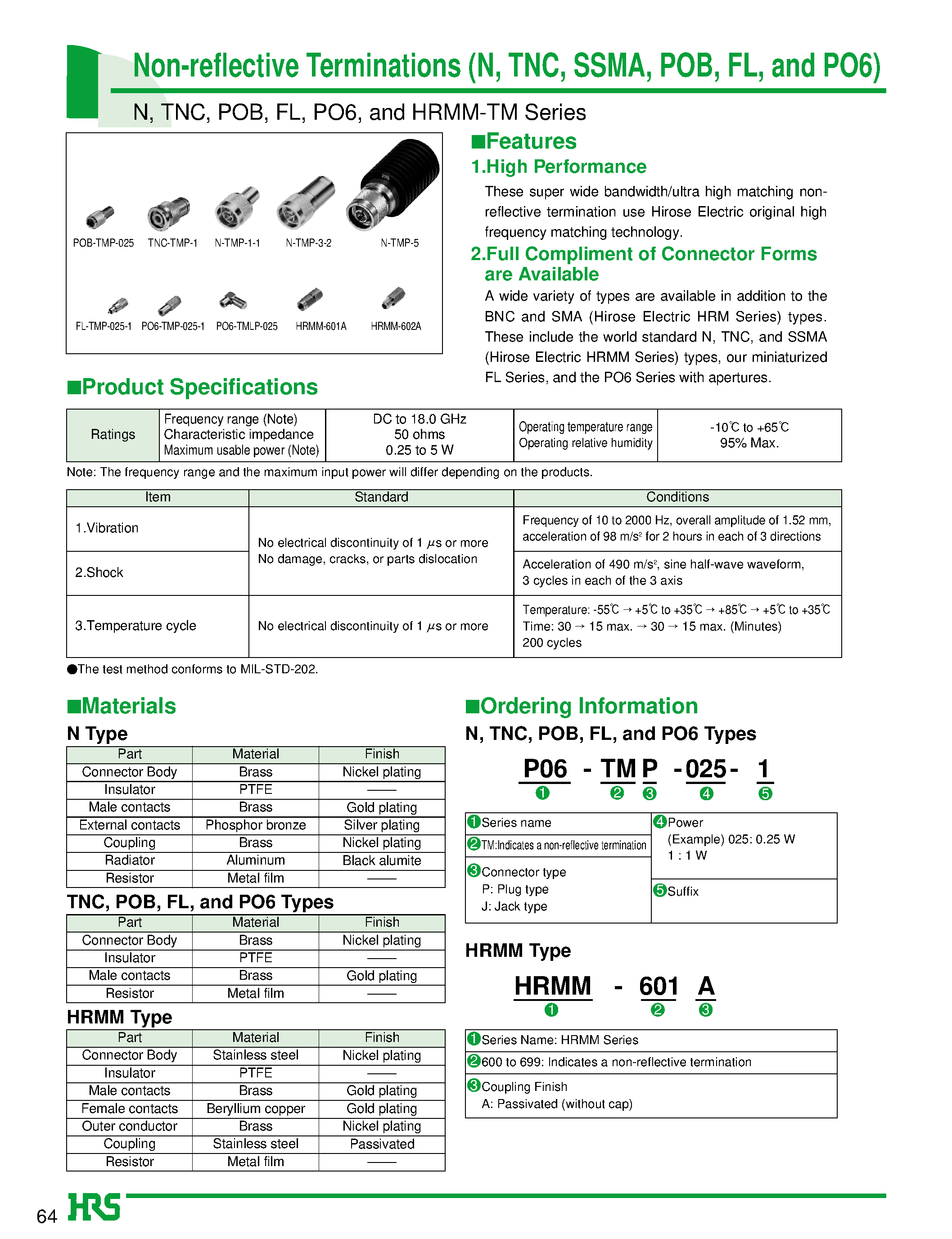 Даташит FL-TMP-025-1 - Non-reflective Terminations (N/ TNC/ SSMA/ POB/ FL/ and PO6) страница 1