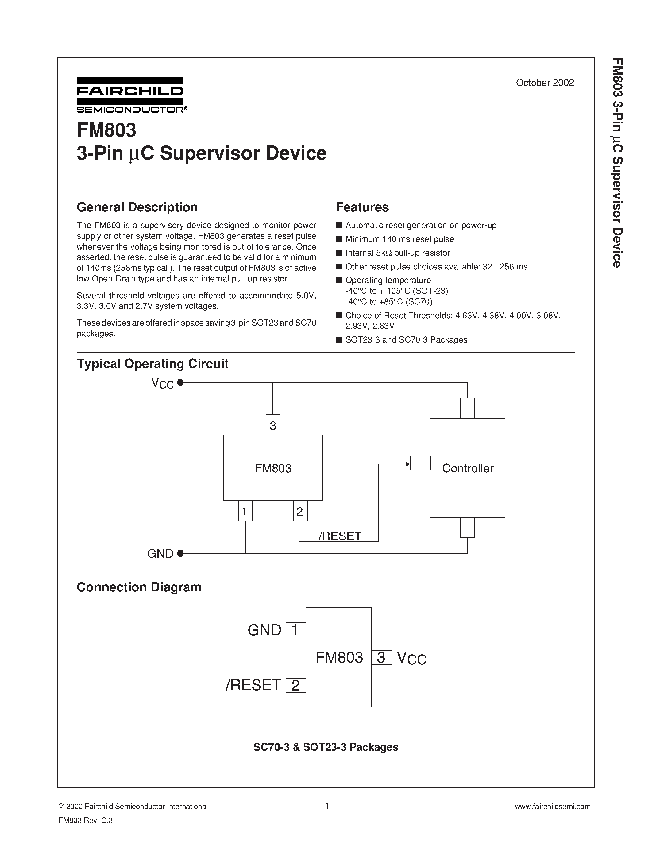 Datasheet FM803 - 3-Pin C Supervisor Device page 1