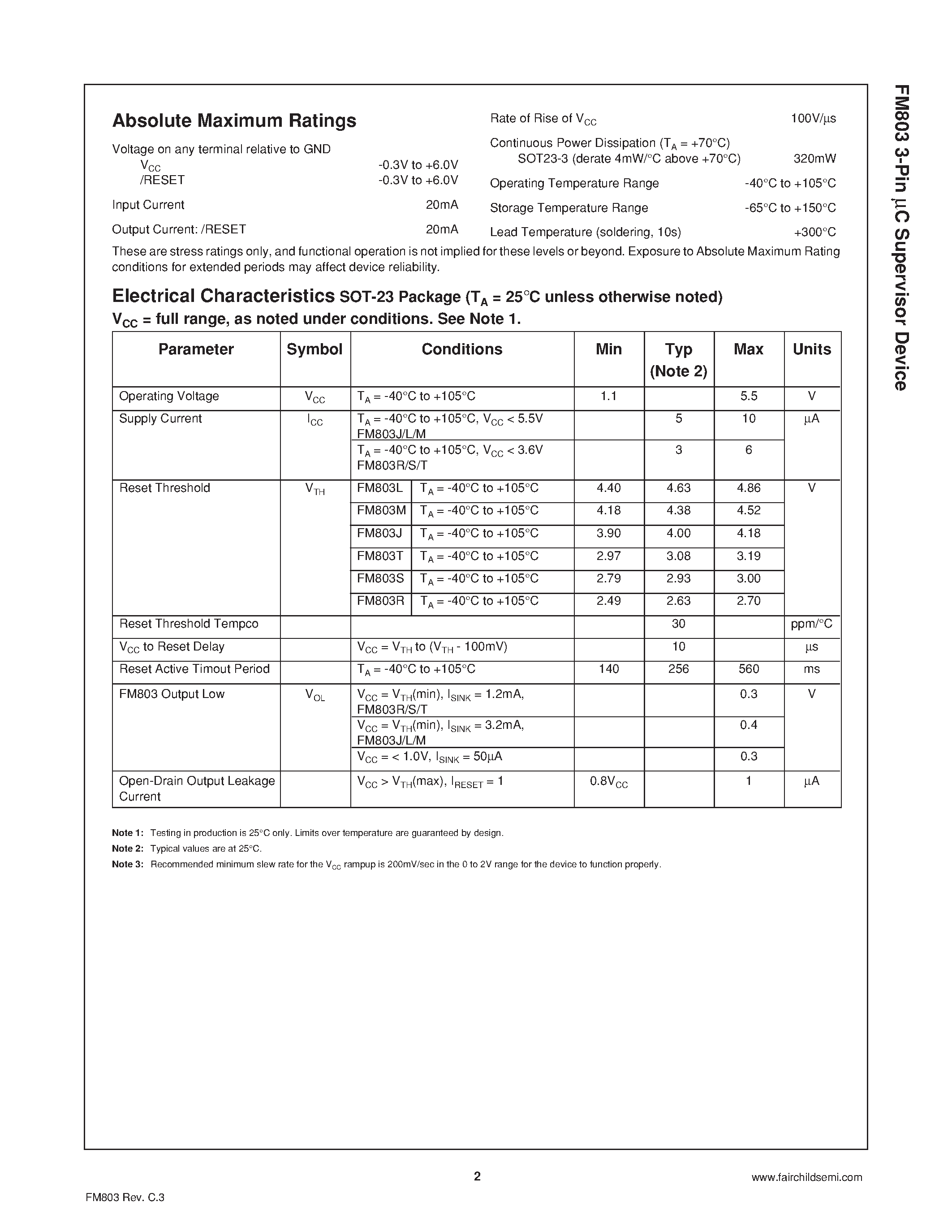 Datasheet FM803 - 3-Pin C Supervisor Device page 2