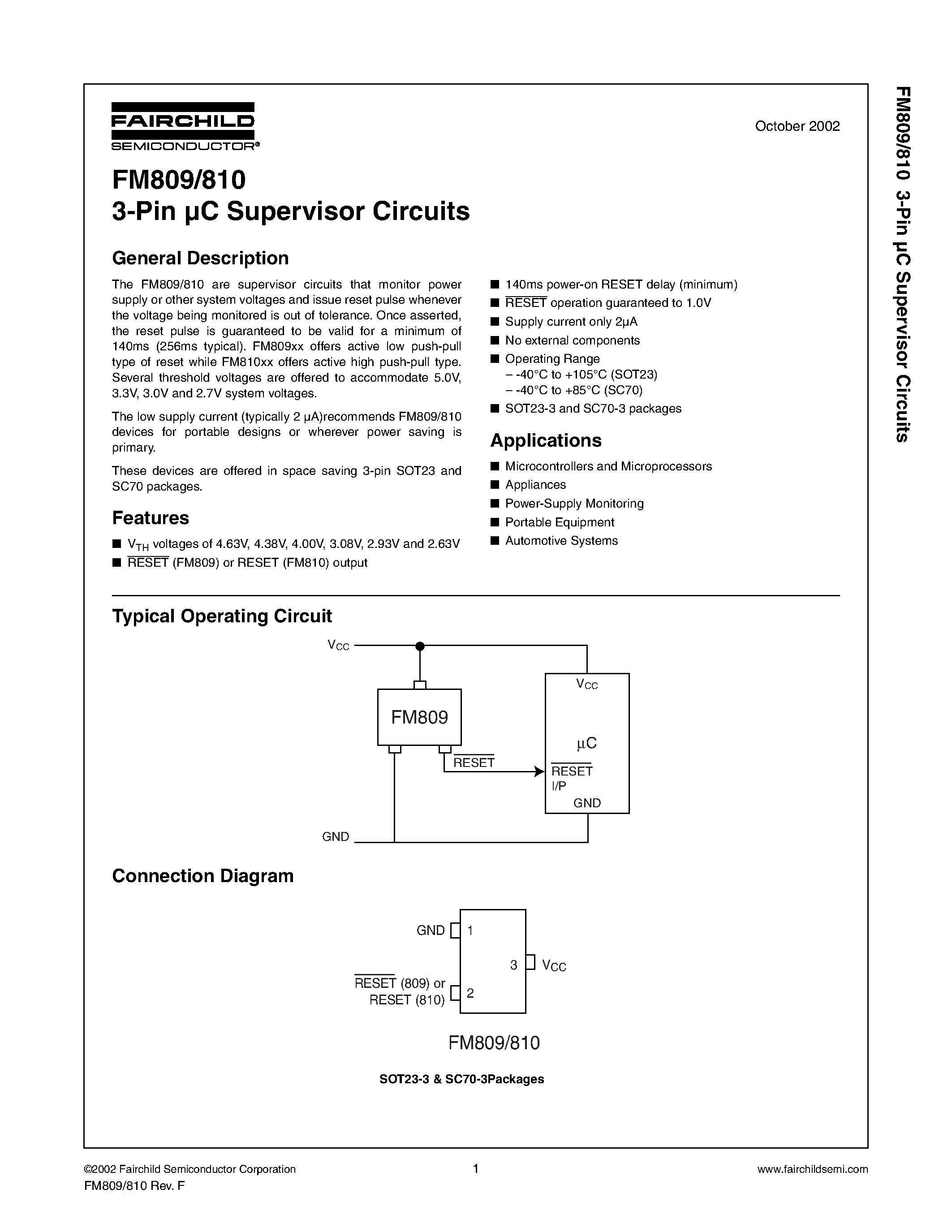 Datasheet FM809 - 3-Pin C Supervisor Circuits page 1